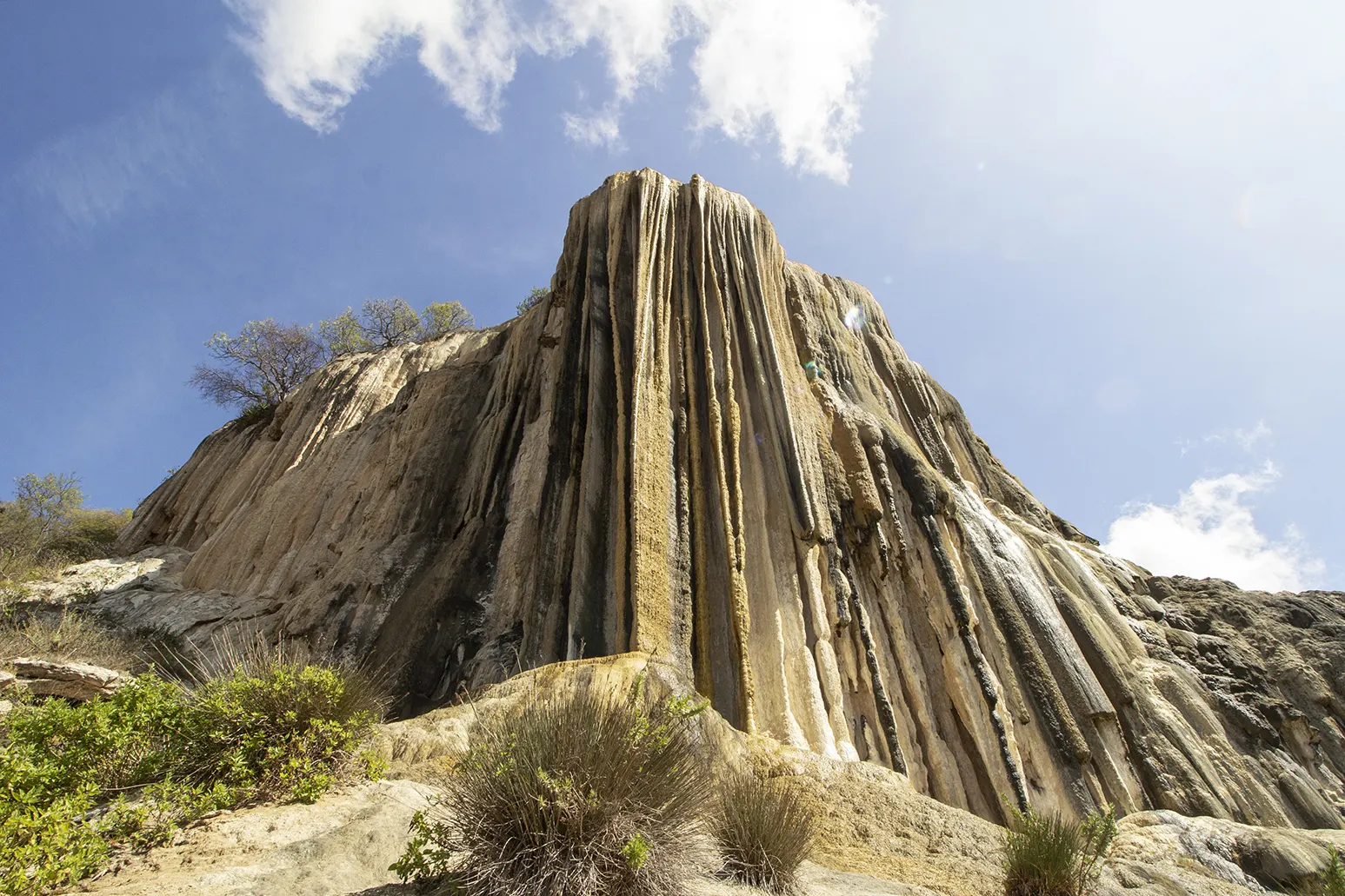 Large white rock formation at Hierve el Agua known as cascada grande, Oaxaca