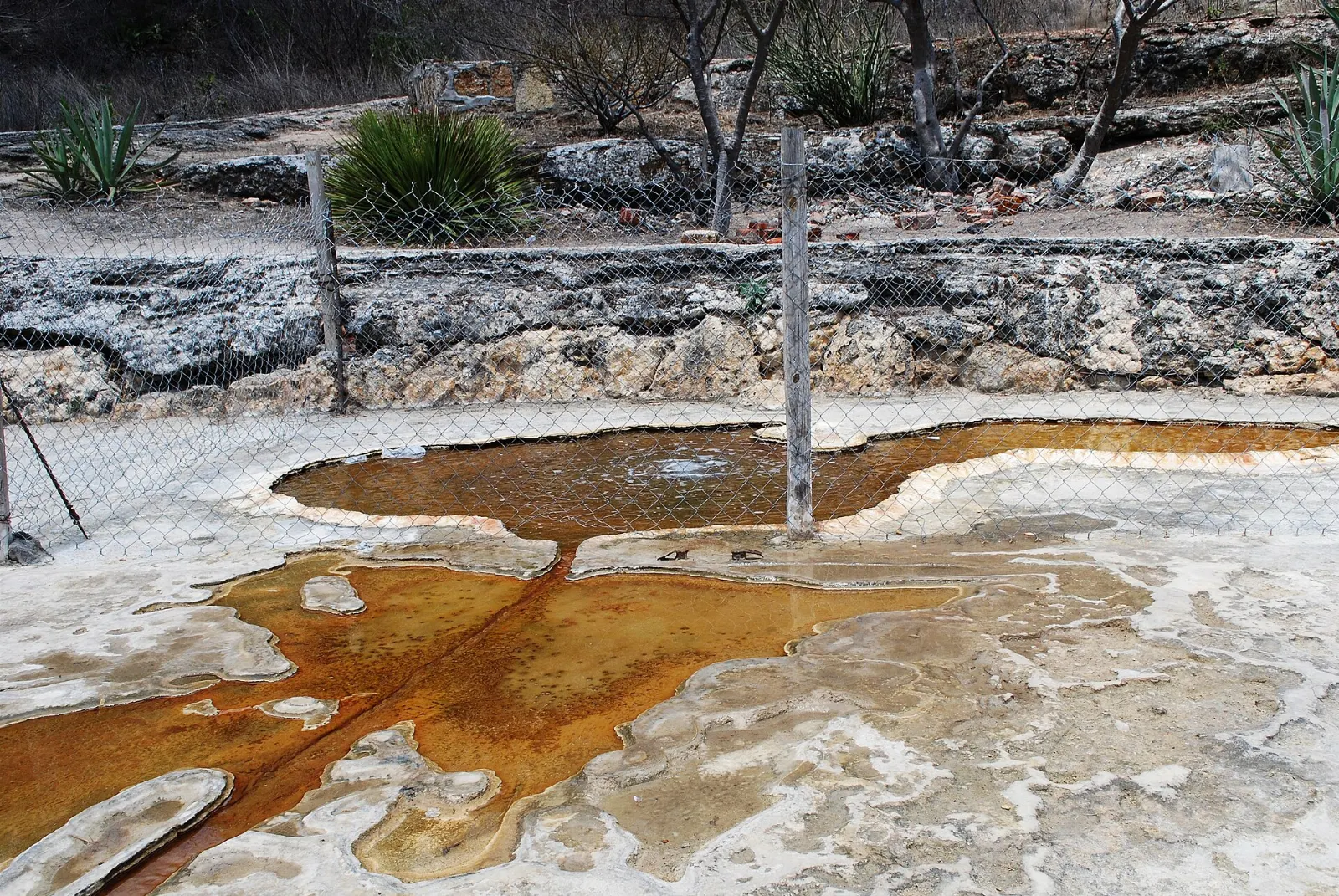 Mineral spring water flowing over the edge at Hierve el Agua, Oaxaca