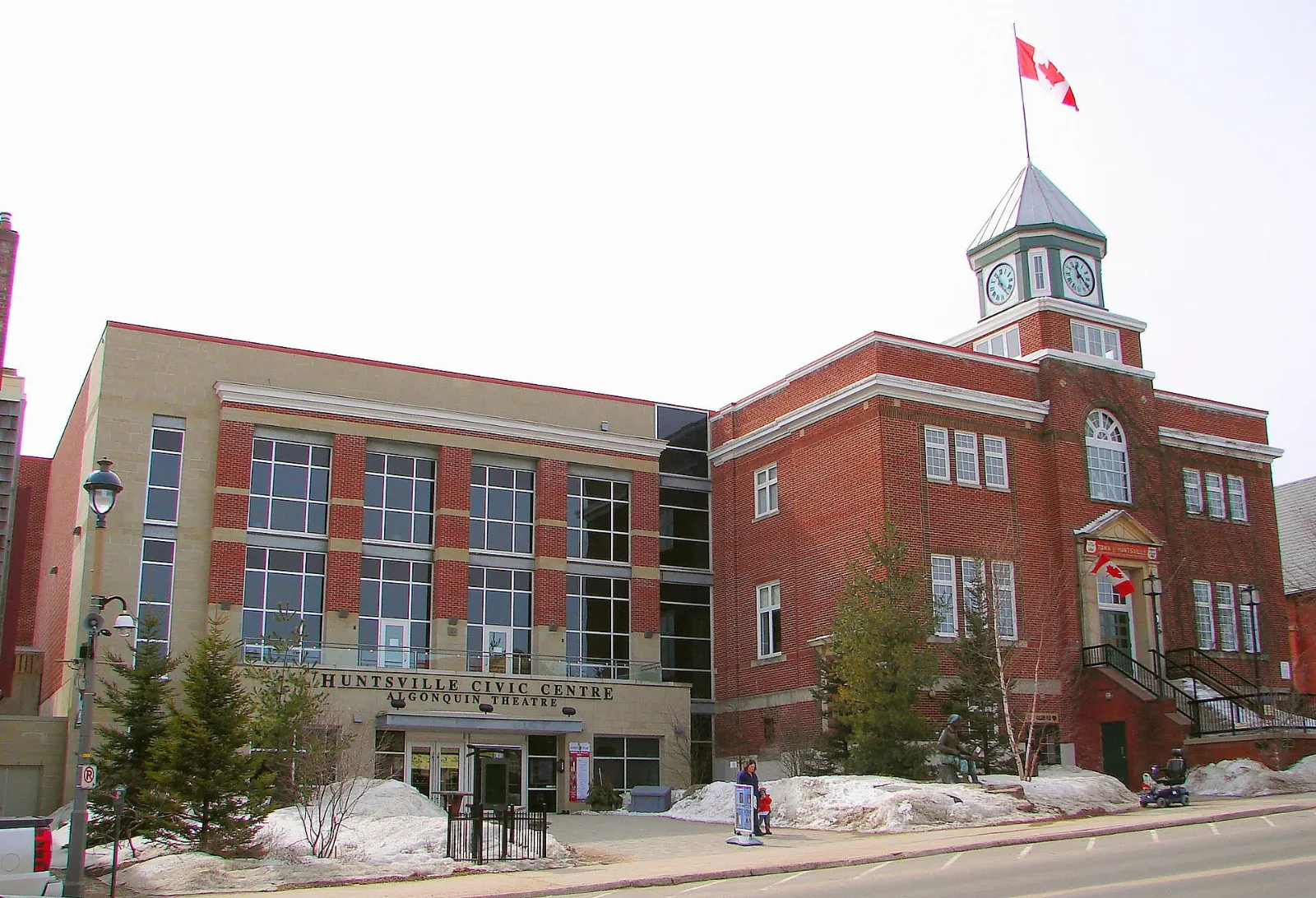 Huntsville Town Hall with its clock tower on Main Street, Ontario