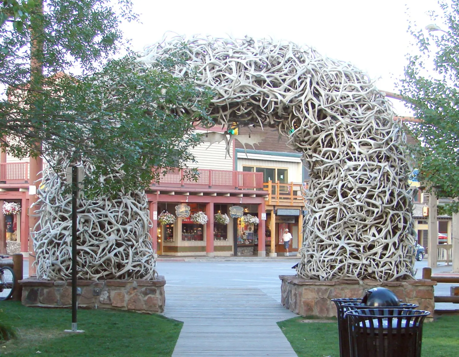 An arch made of shed elk antlers at a corner of Jackson's Town Square, Jackson Hole, Wyoming