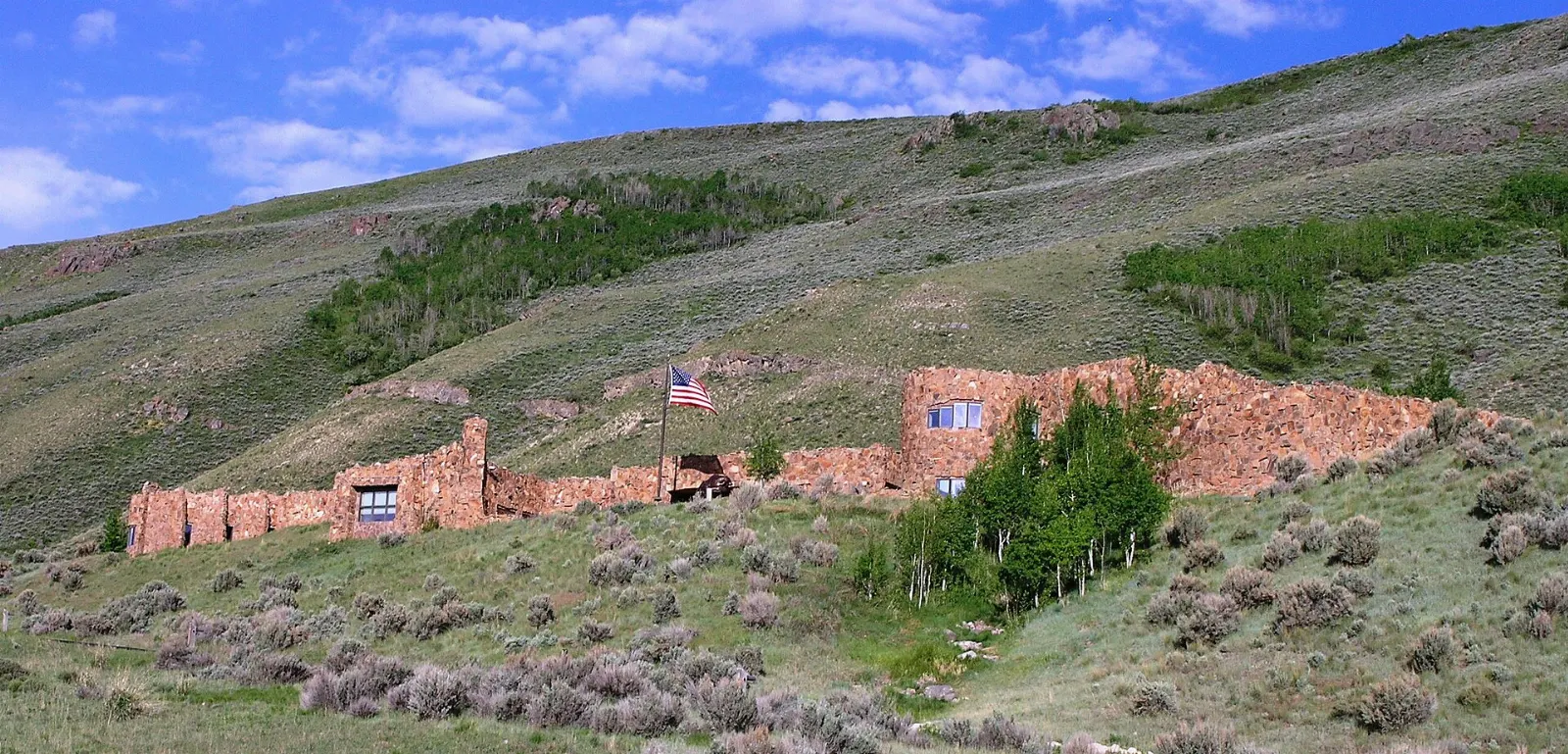 The stone museum building built into a hillside above the elk refuge, Jackson Hole, Wyoming