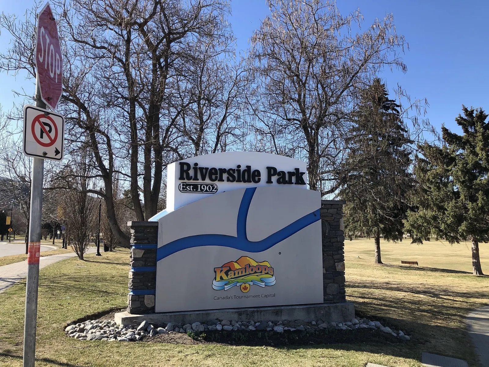 Riverside Park on the riverbank in downtown Kamloops, British Columbia