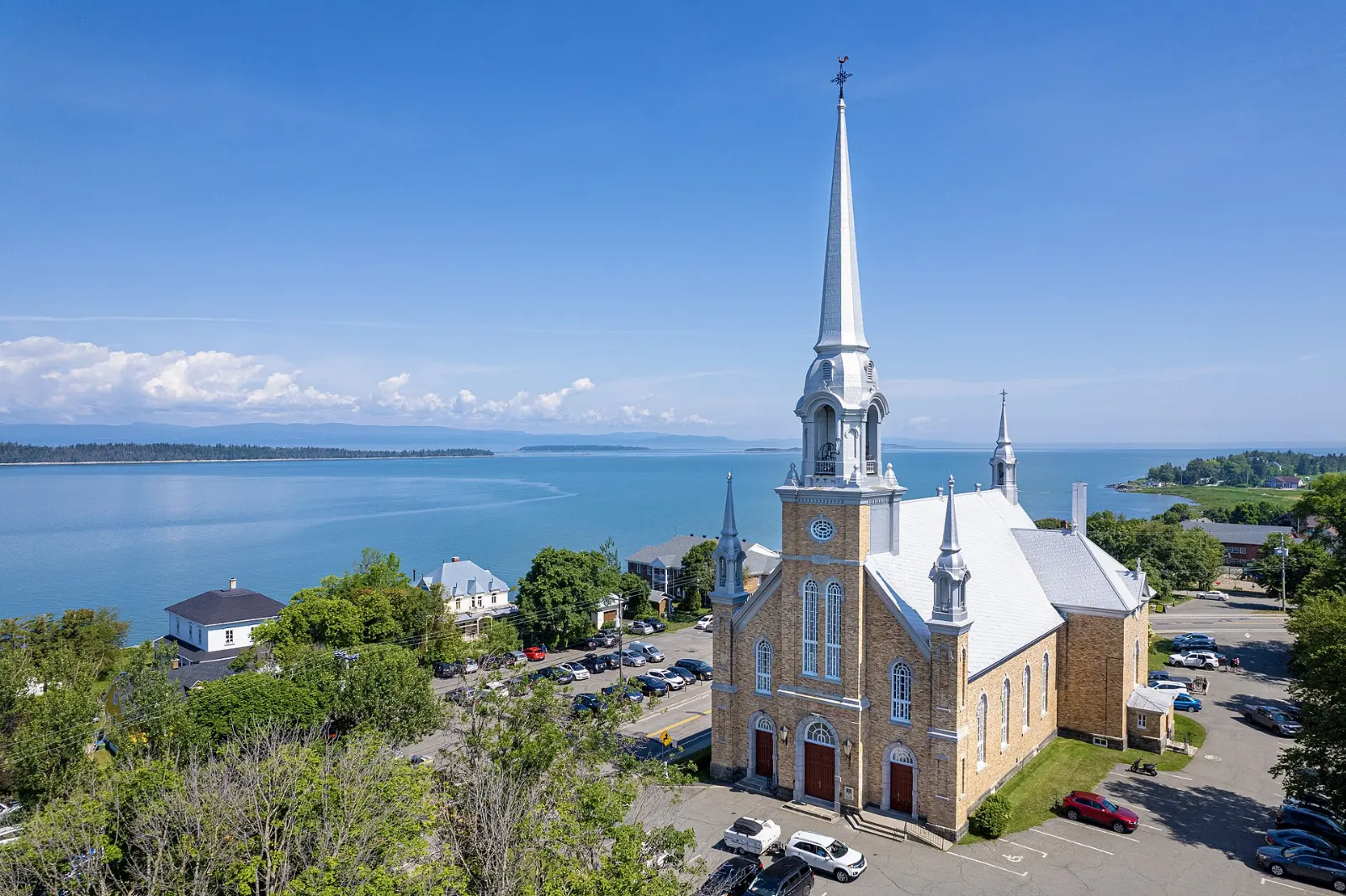 Village church and houses in Kamouraska, Quebec