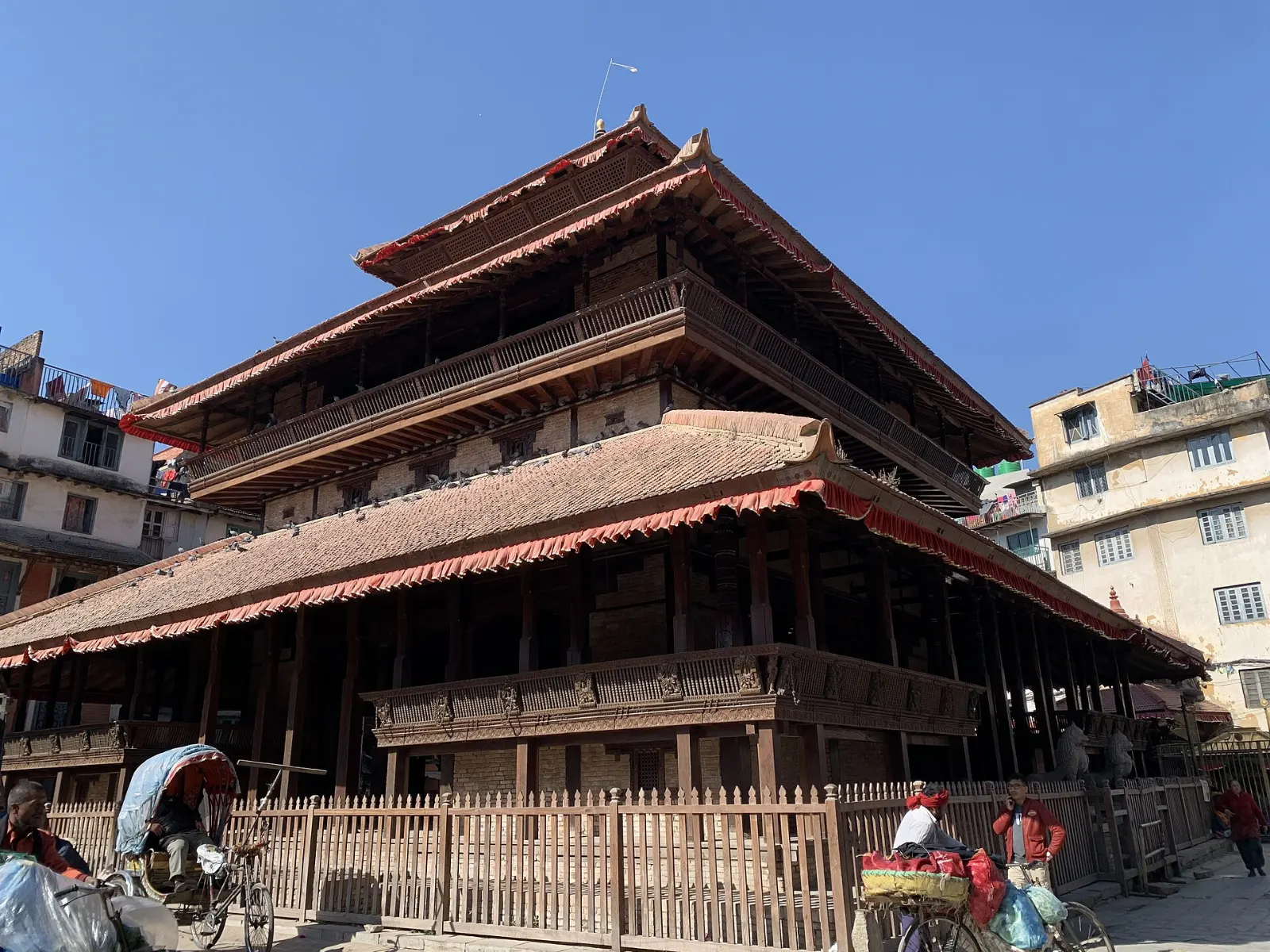 The rebuilt wooden pavilion of Kasthamandap in Maru Tole, Kathmandu, Nepal