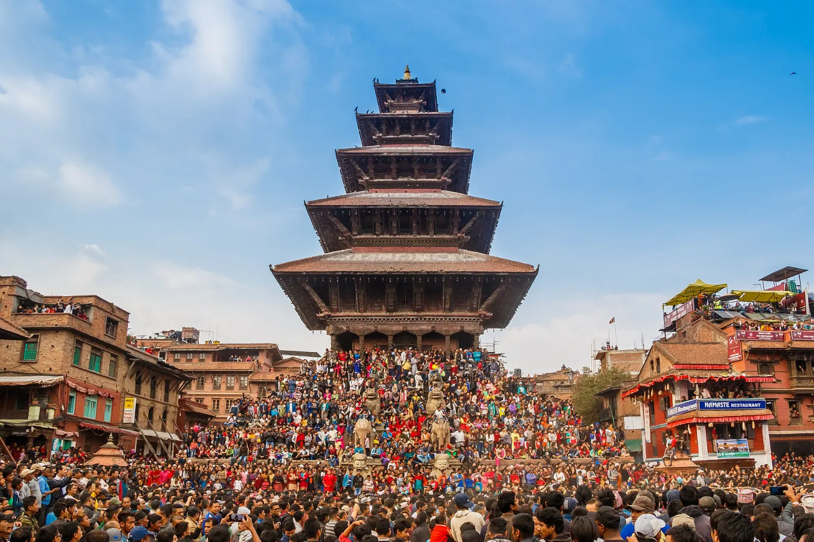 The five-tiered Nyatapola Temple rising above Taumadhi Square in Bhaktapur, Kathmandu, Nepal