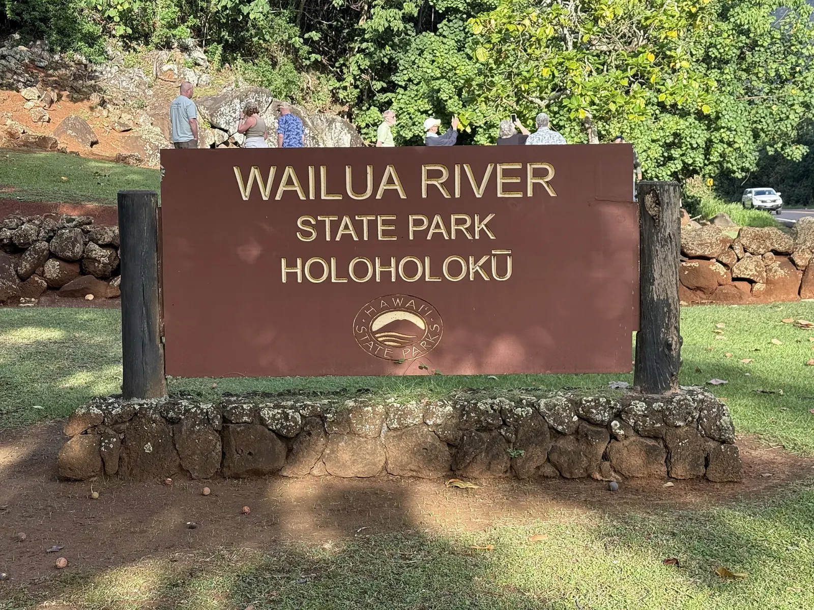 Wide Wailua River winding through green hills toward the sea, Kauai, Hawaii