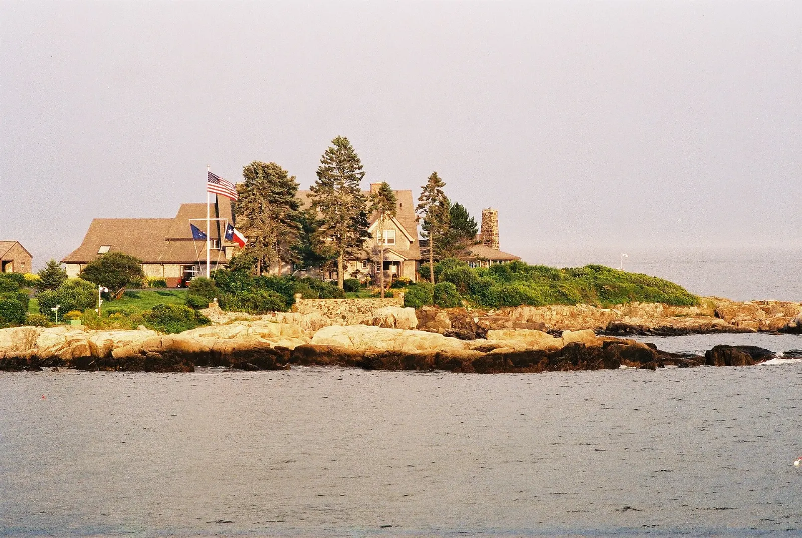 The shingle-style Bush family house on the rocky promontory of Walker's Point, Kennebunkport, Maine