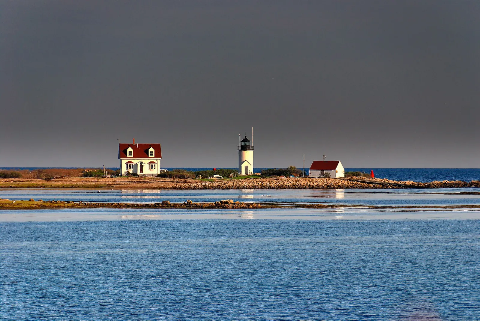 White brick lighthouse and keeper's house on Goat Island off Cape Porpoise, Kennebunkport, Maine