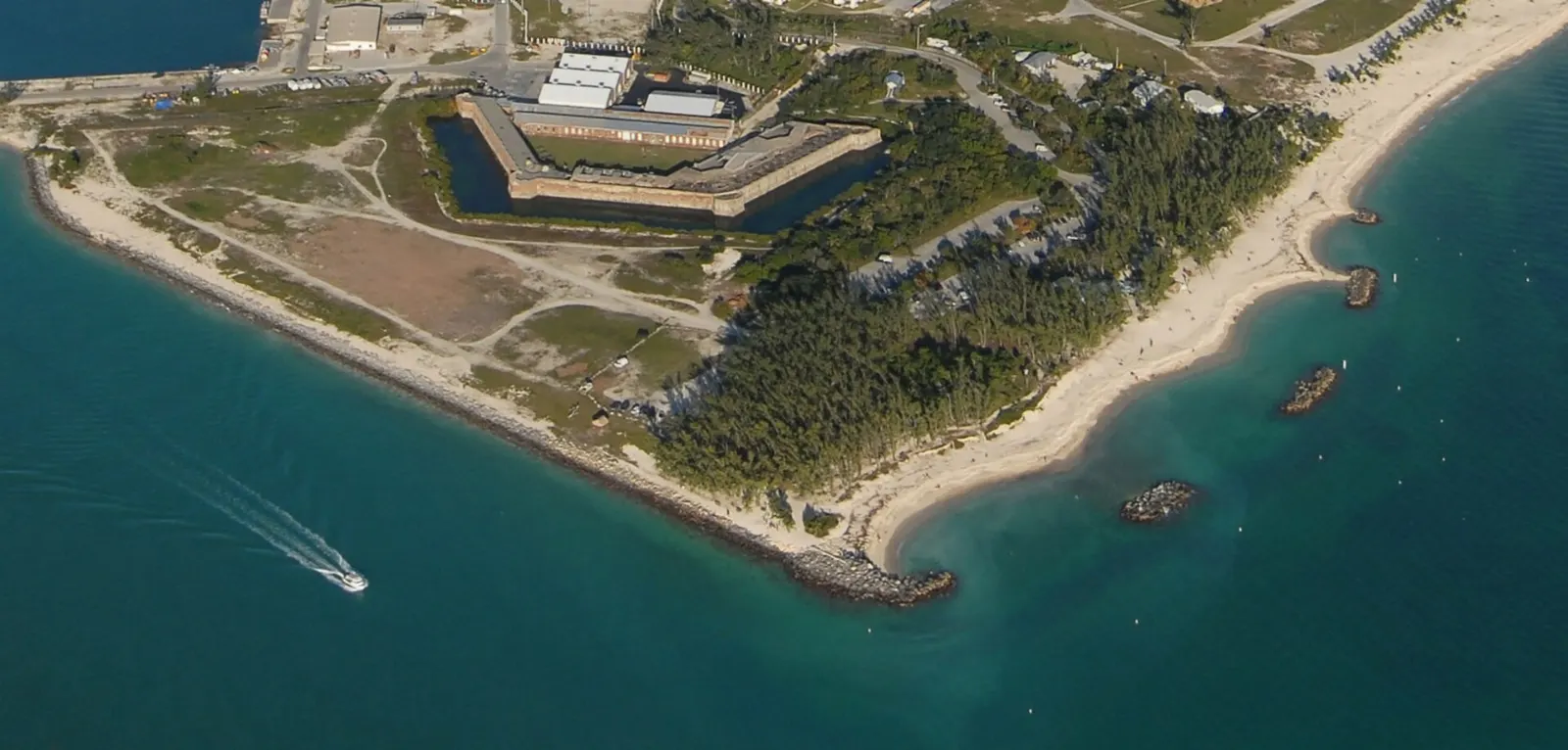 Brick walls and cannons of Fort Zachary Taylor on the waterfront, Key West, Florida