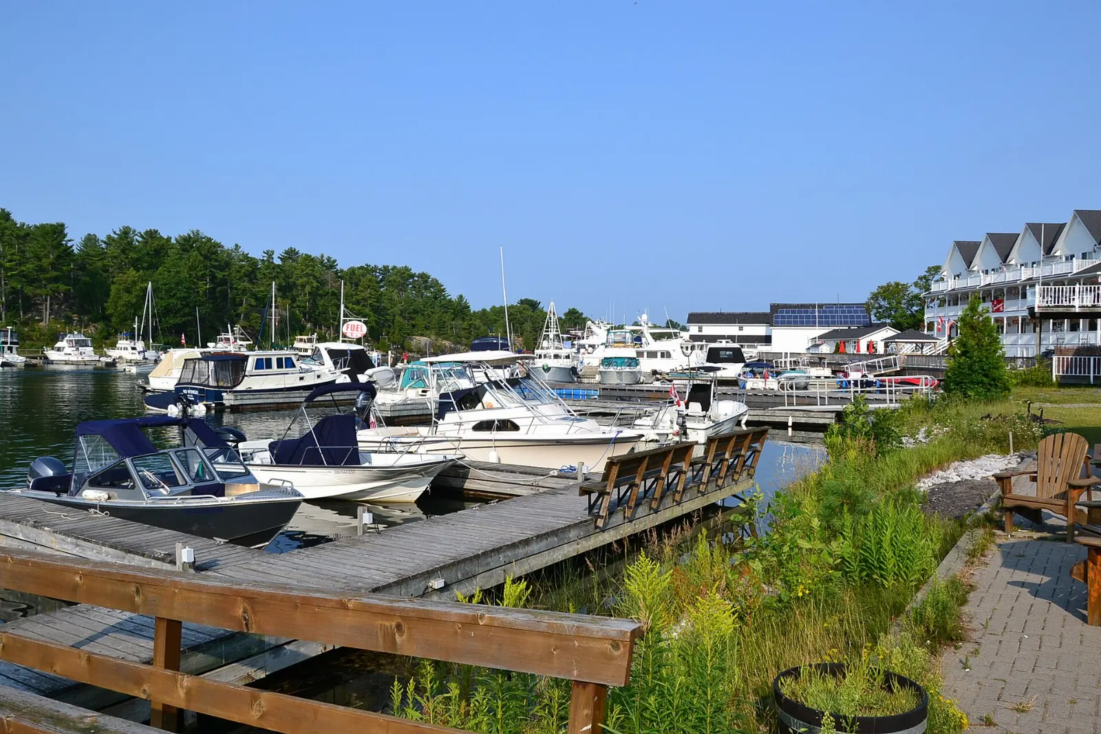 Boats at the harbour in the village of Killarney, Killarney Provincial Park, Ontario