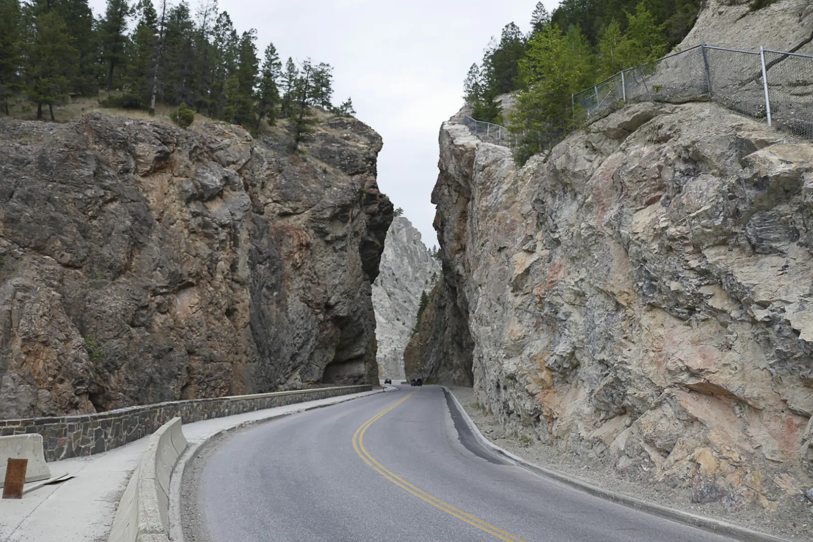 The narrow walls of Sinclair Canyon beside the highway, Kootenay National Park, British Columbia