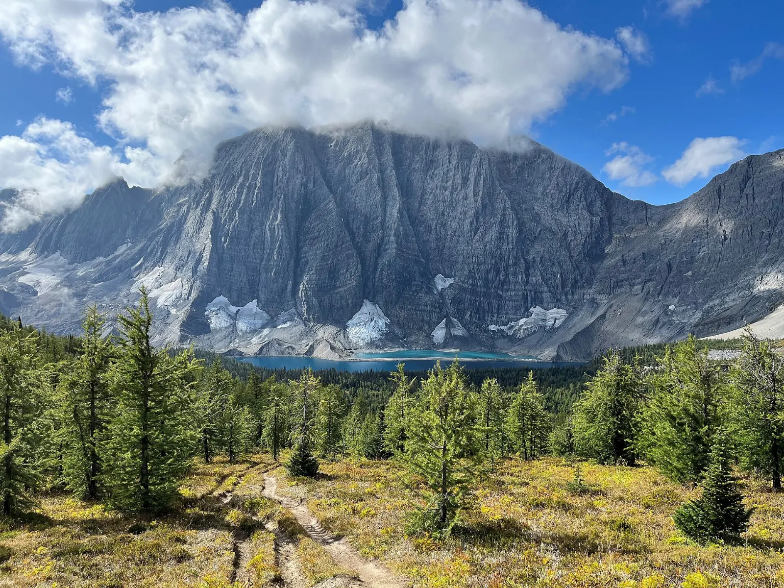 Floe Lake beneath a cliff in Kootenay National Park, British Columbia