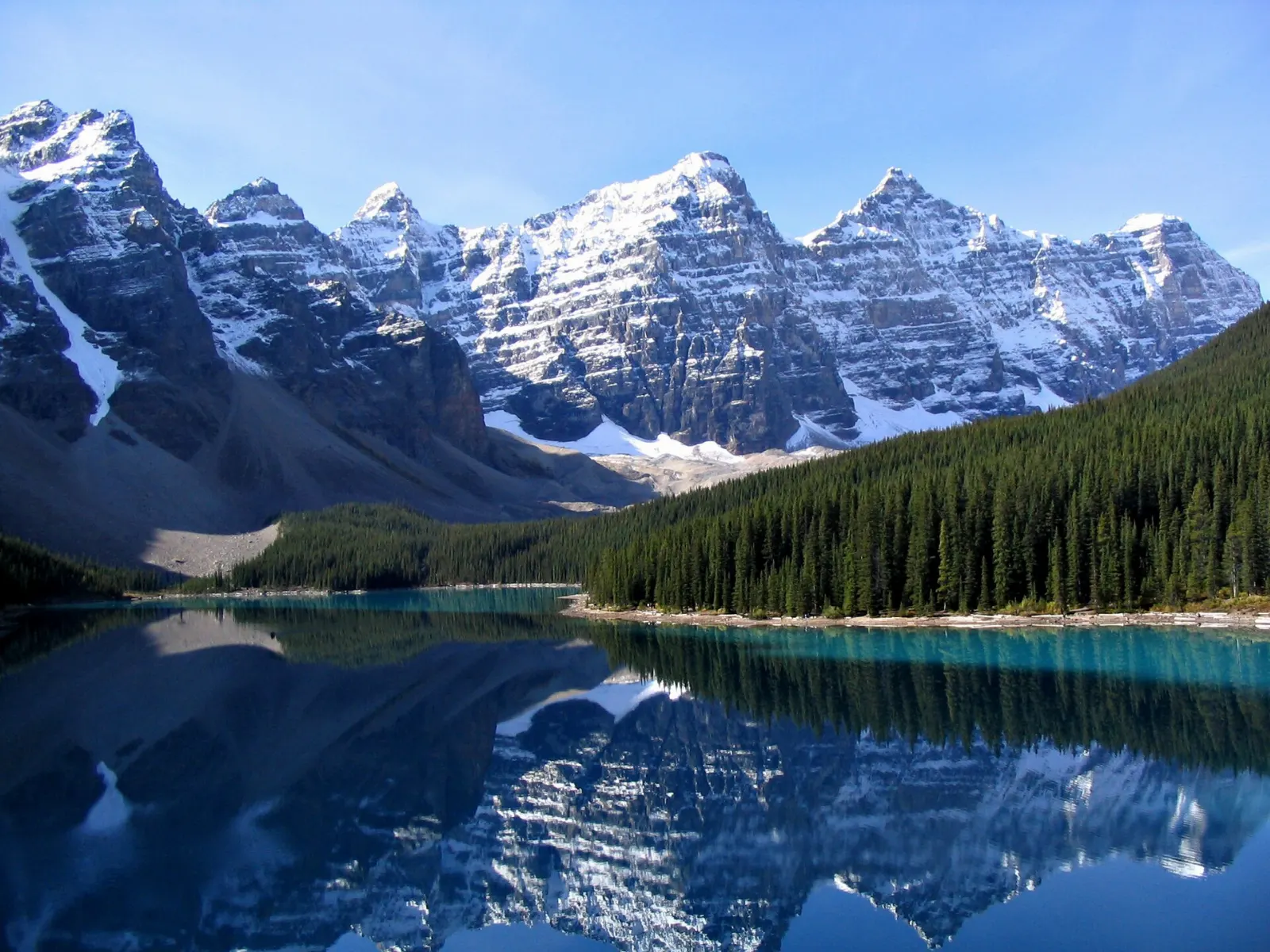 Moraine Lake with the Valley of the Ten Peaks rising behind it, Lake Louise, Alberta