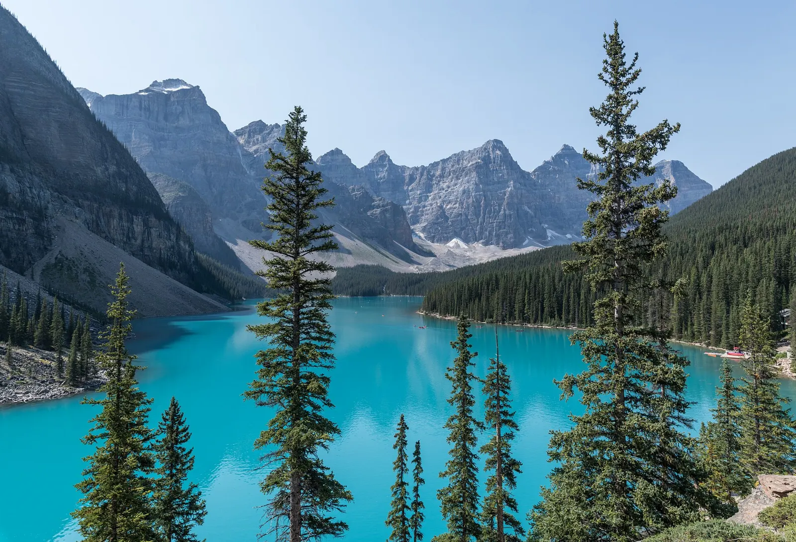 The Consolation Lakes beneath steep mountain walls, Lake Louise, Alberta