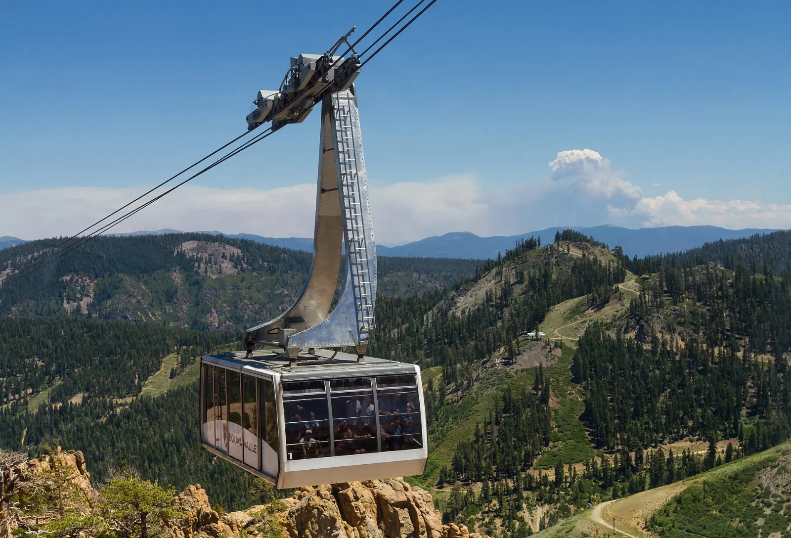 Ski slopes and peaks above the village at Olympic Valley, Lake Tahoe, California and Nevada