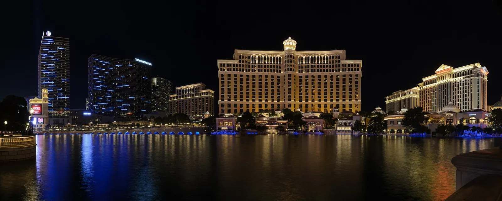 Tall jets of water rising from the lake in front of the Bellagio resort, Las Vegas, Nevada