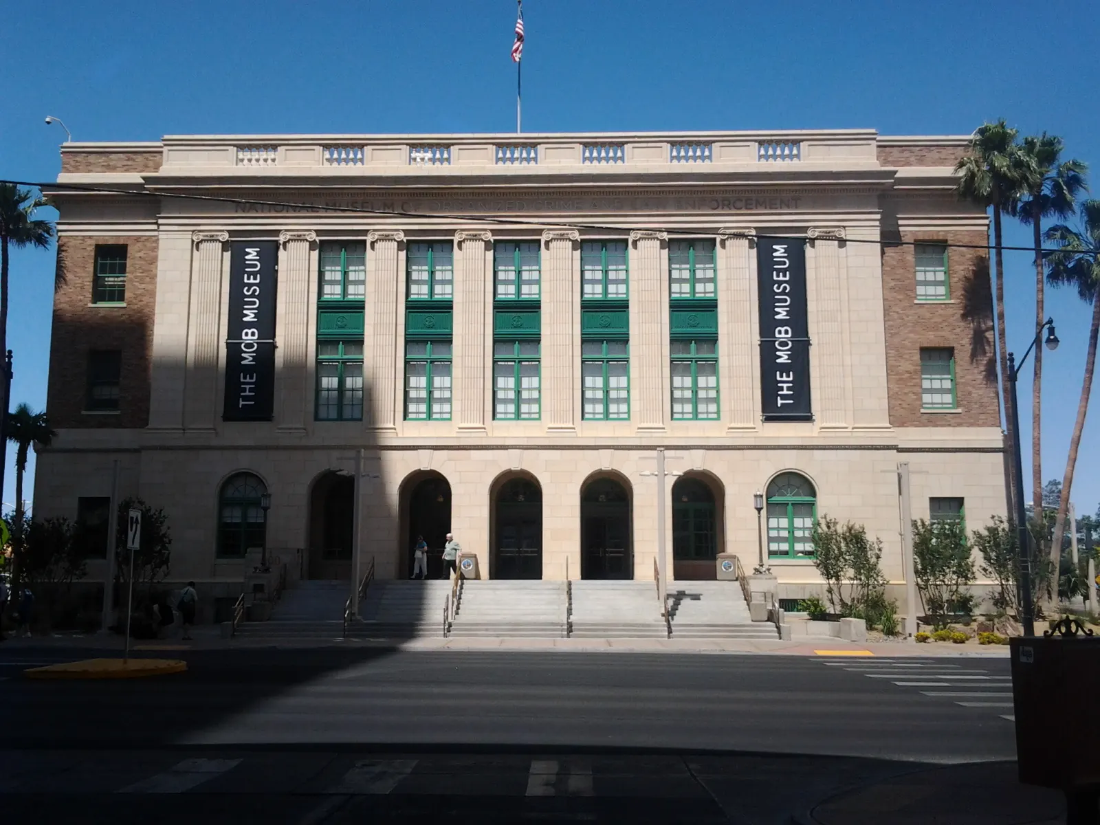 The neoclassical stone building housing the Mob Museum in downtown Las Vegas, Nevada