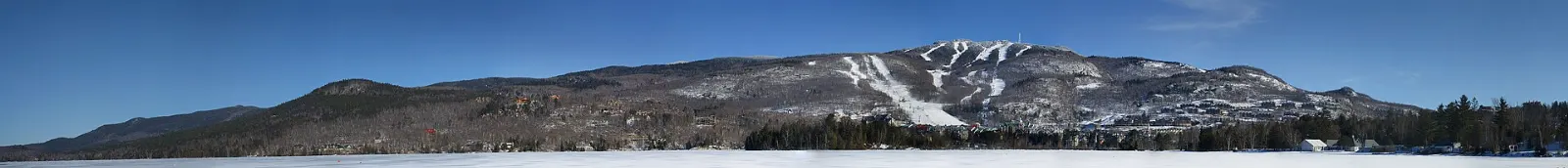 Gondola climbing Mont Tremblant above the resort village, Laurentians, Quebec