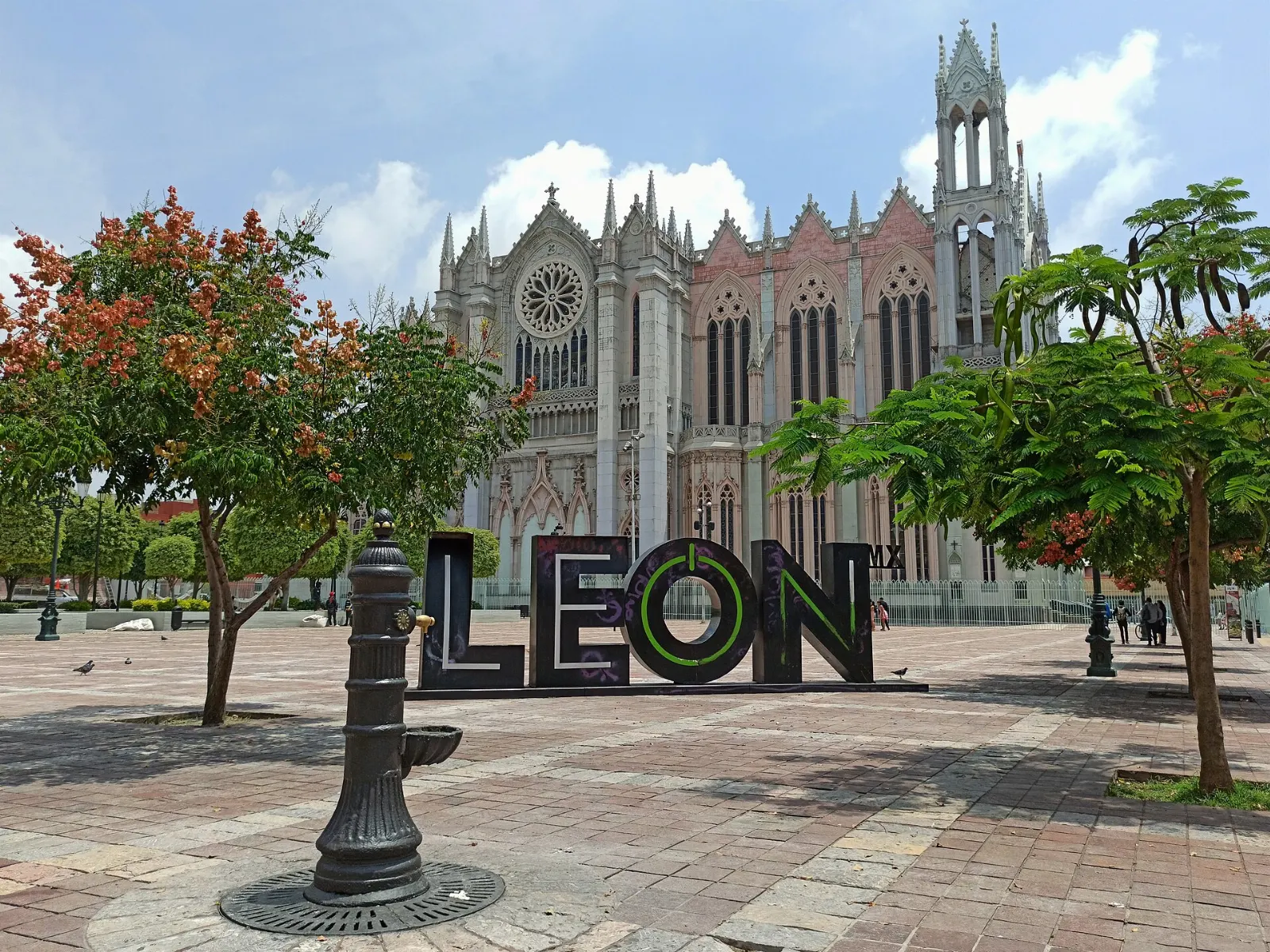 Neo-Gothic spires of the Templo Expiatorio in León, Guanajuato