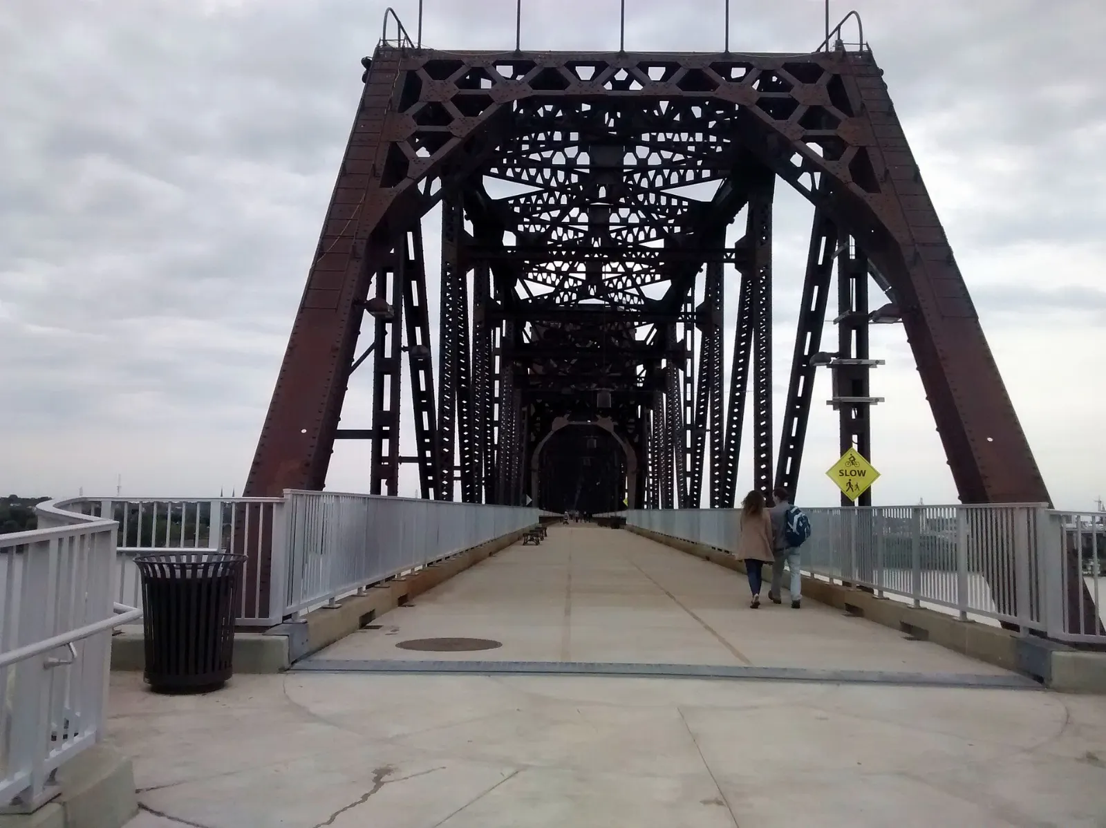 The Big Four Bridge truss spans crossing the Ohio River at dusk, Louisville, Kentucky