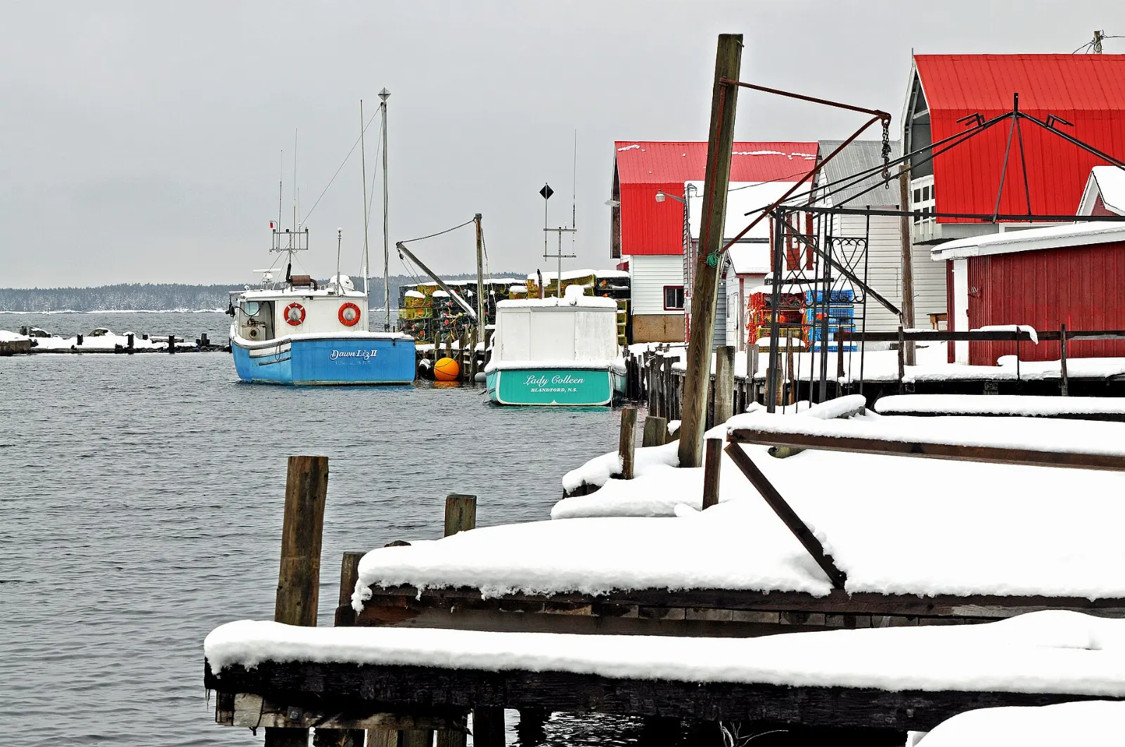 Fishing boats tied up in Lunenburg harbour, Nova Scotia