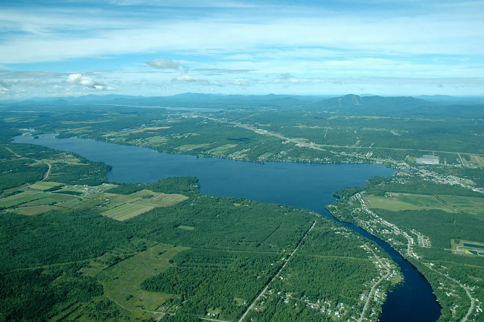 Park and waterfront at the bay in Magog, Quebec