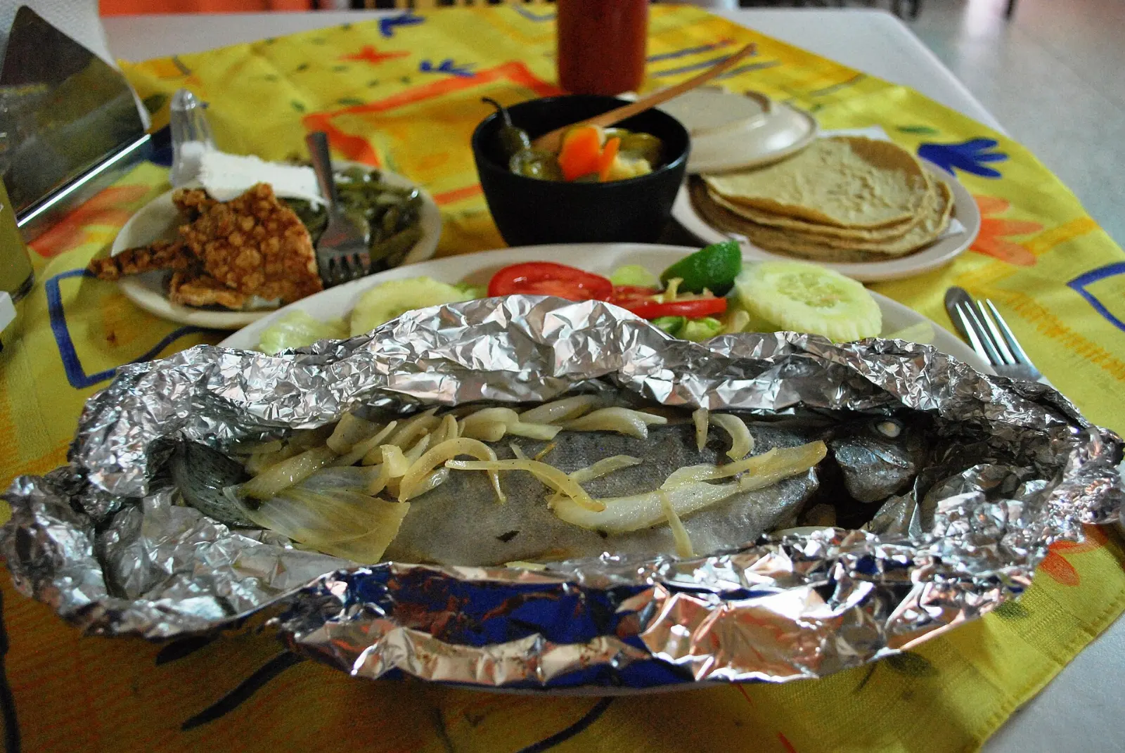 Grilled trout served at a restaurant in Malinalco, State of Mexico