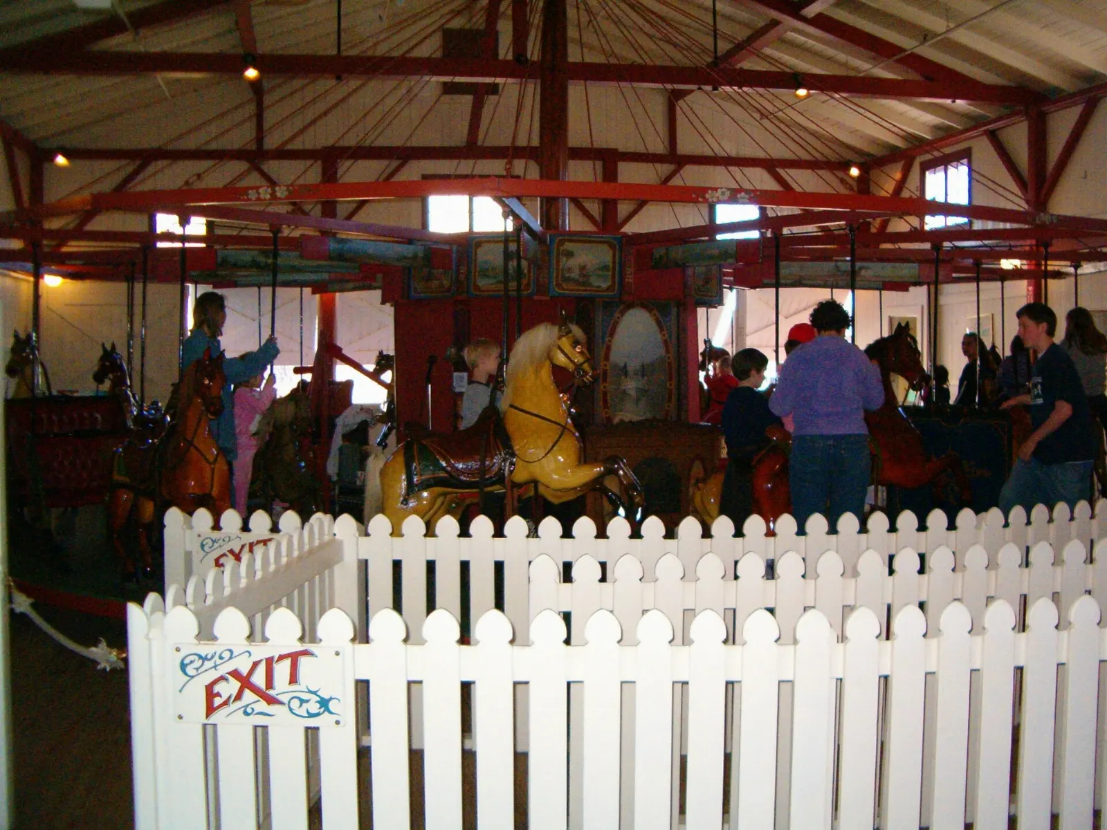 Hand-carved wooden horses on the historic Flying Horses Carousel, Martha's Vineyard, Massachusetts