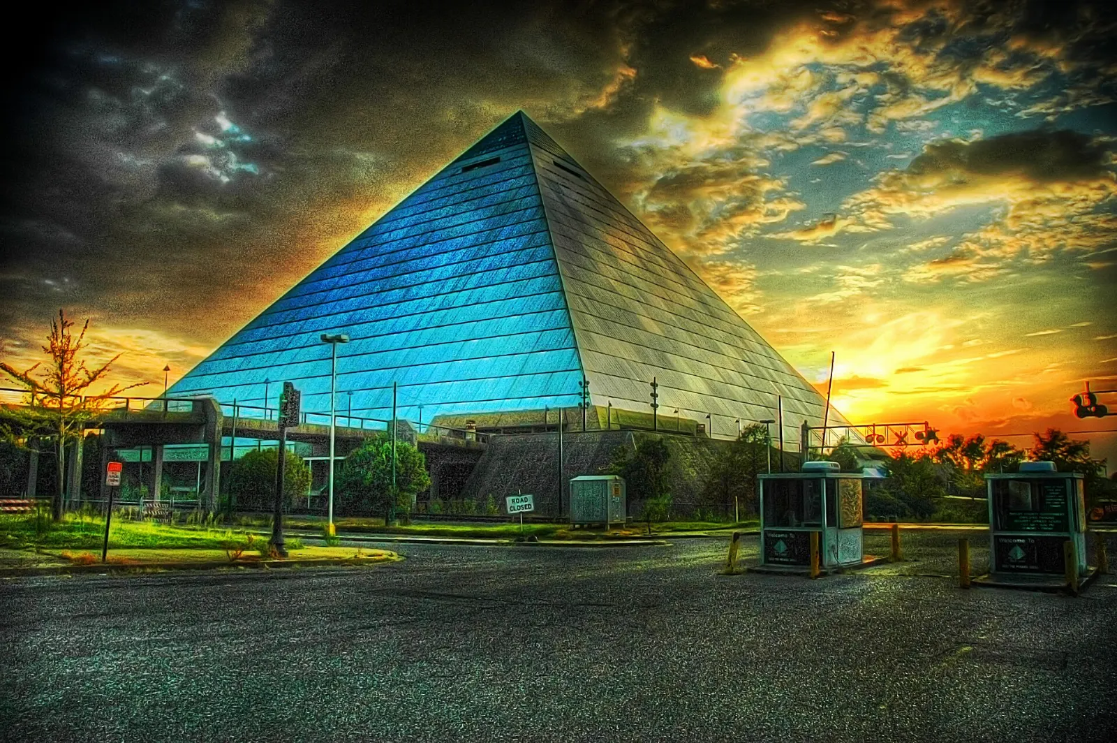 Stainless steel Memphis Pyramid on the riverfront at the north end of downtown, Tennessee