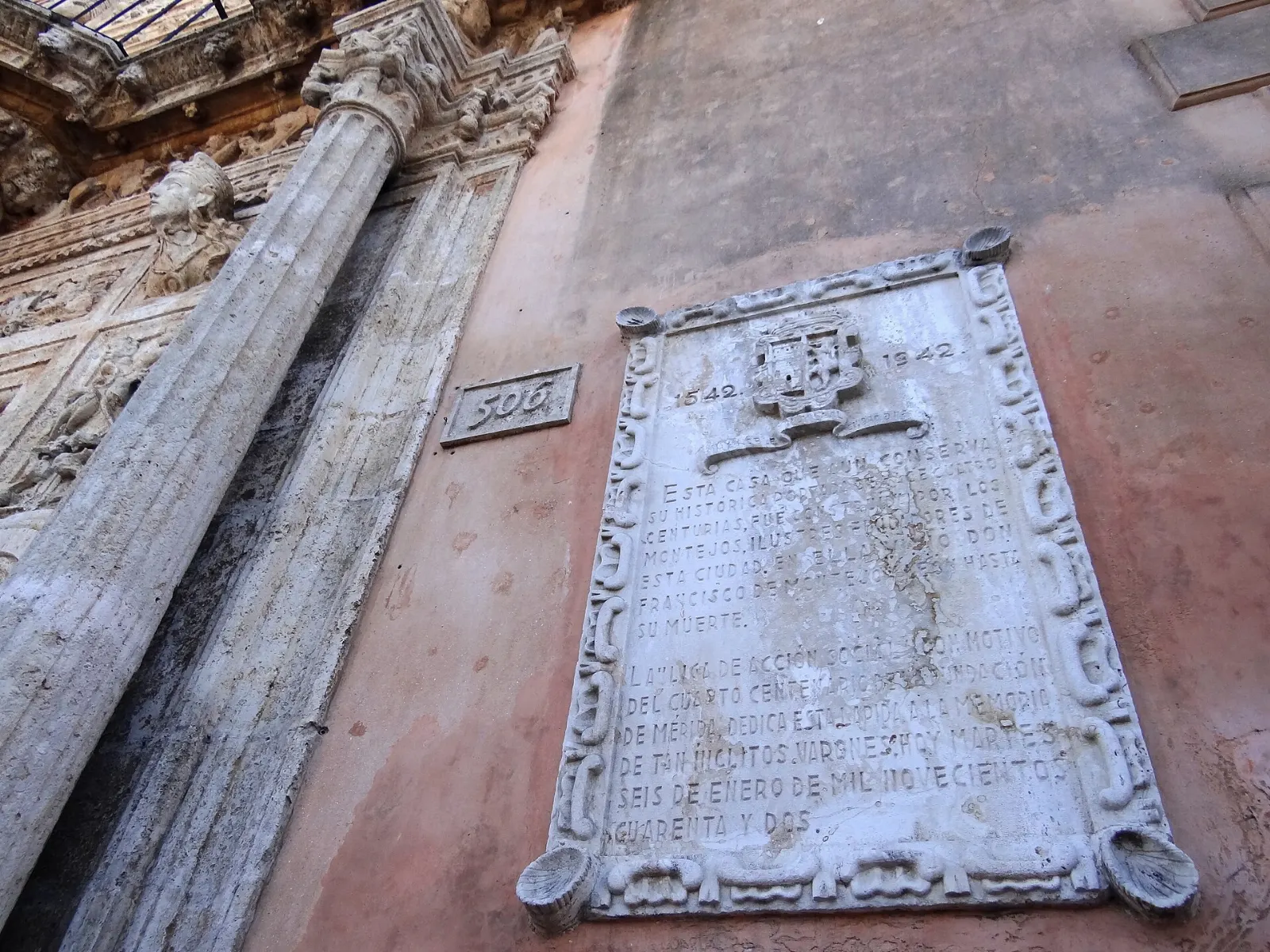 Carved stone facade of the Casa de Montejo on the south side of the Plaza Grande, Mérida, Yucatán