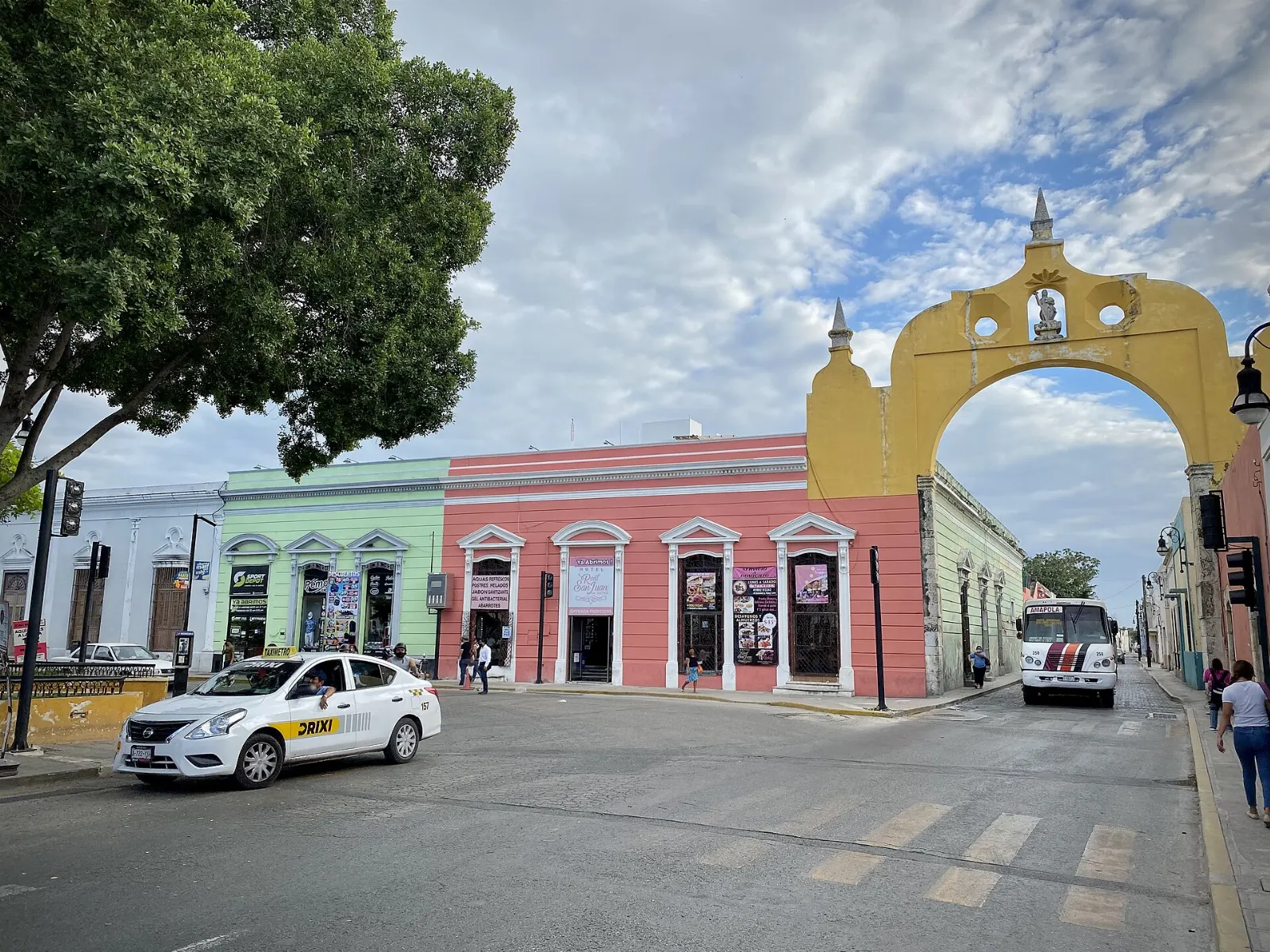 Colonial stone Arco de San Juan in Mérida's historic center, Yucatán