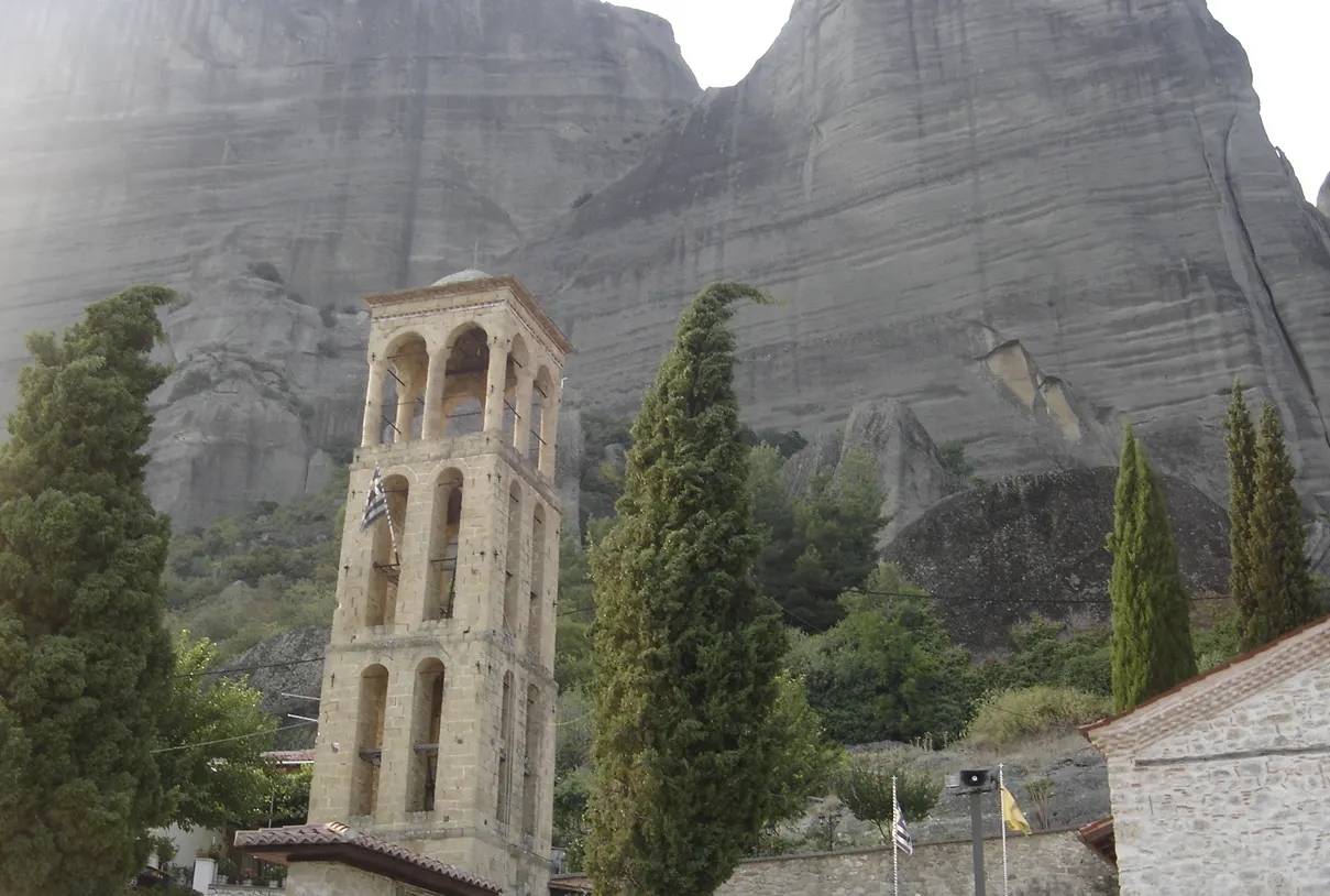 Kalambaka and the Church of the Dormition, Meteora, Greece