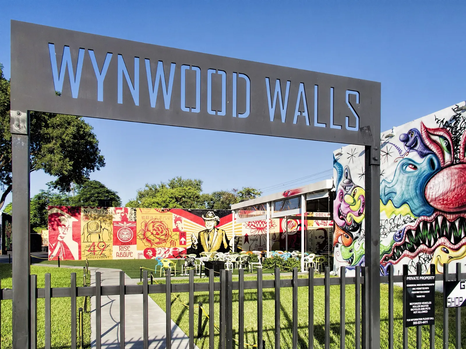 Large colorful mural painted on a warehouse wall in Wynwood, Miami, Florida