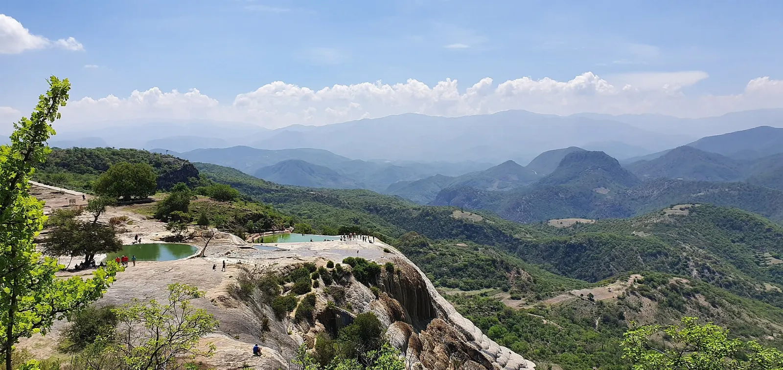 White travertine formations that look like frozen waterfalls at Hierve el Agua, Mitla, Oaxaca