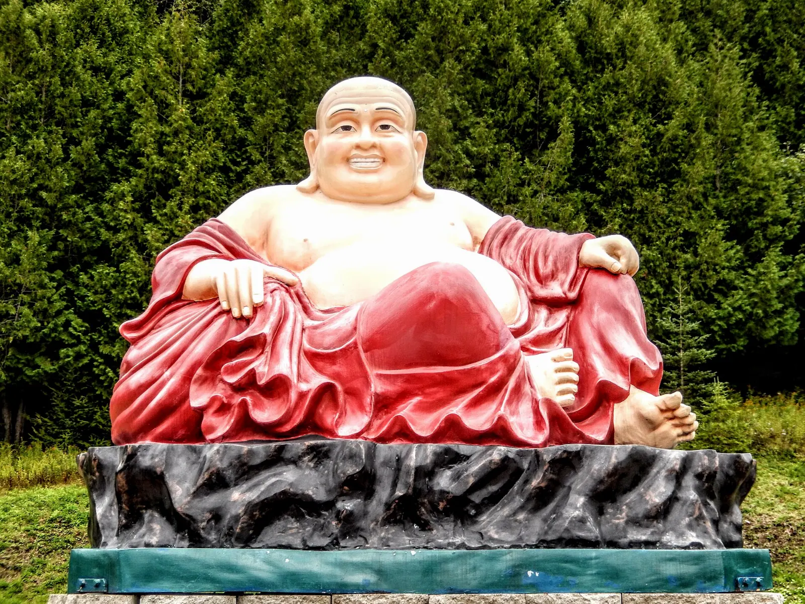 Colorful Buddhist statues at the monastery in Harrington, Mont-Tremblant, Quebec