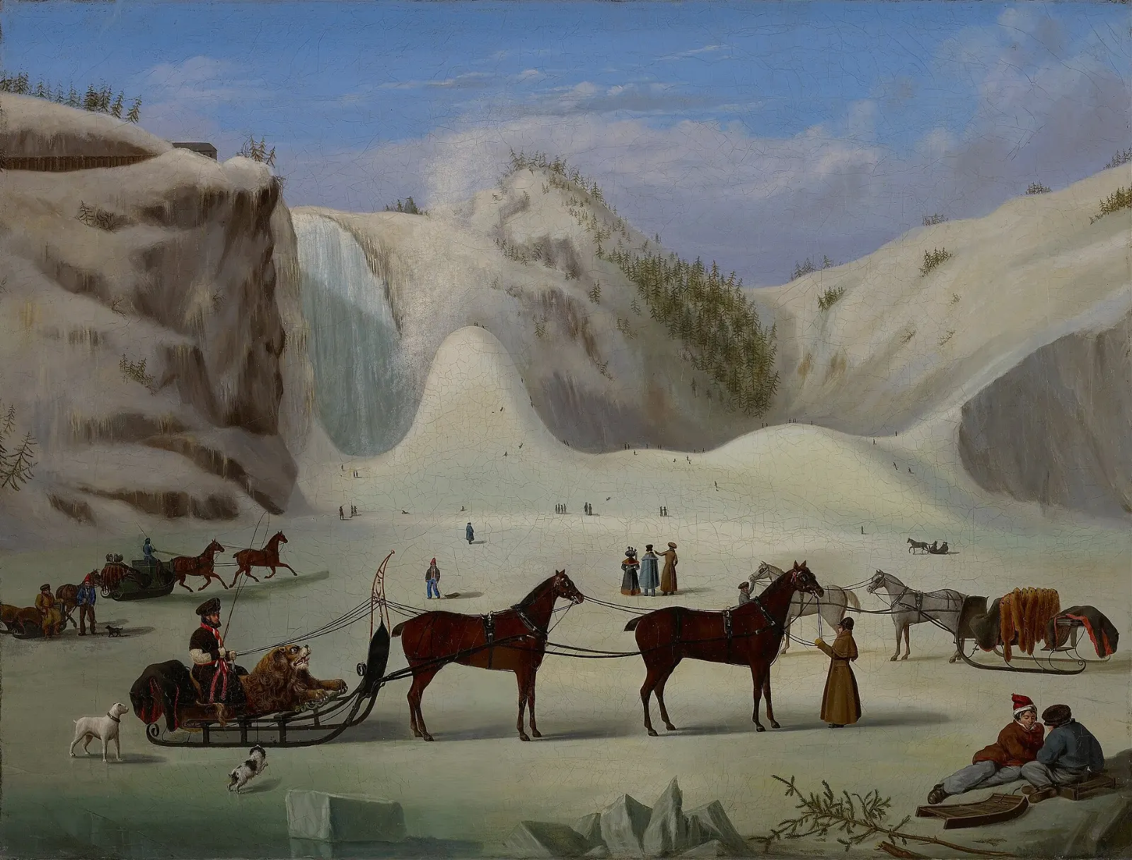 Frozen spray forming an ice cone at the base of Montmorency Falls, Quebec
