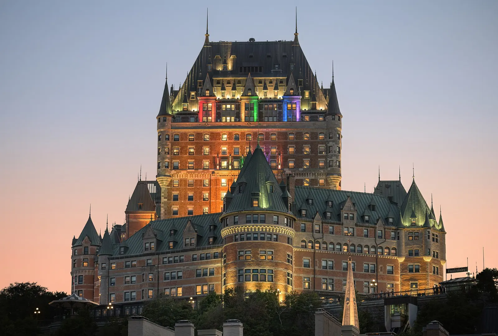 Château Frontenac above the St. Lawrence in Old Quebec, Montmorency Falls, Quebec