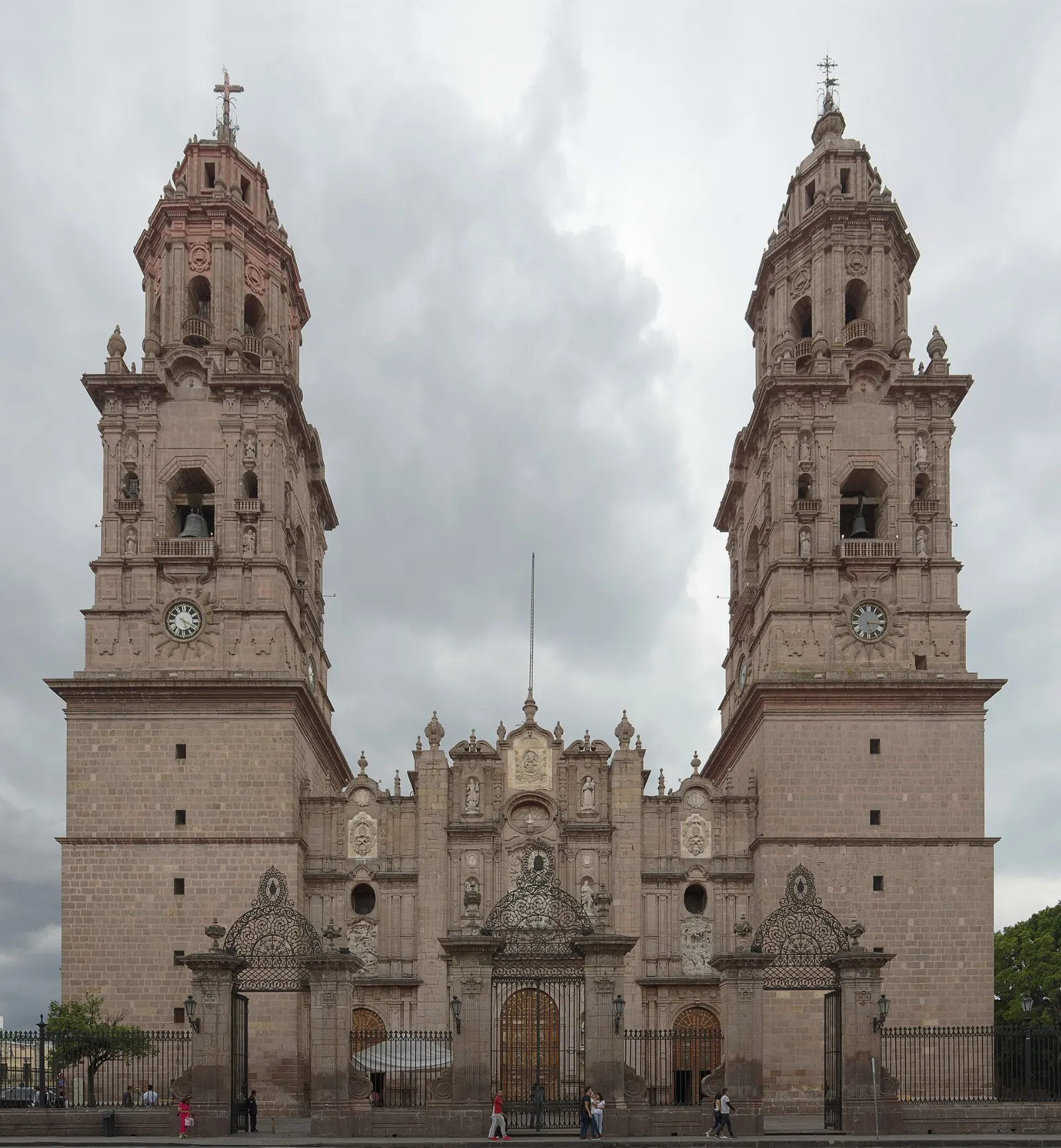 Morelia Mexico Pink Stone Cathedral and Colonial Aqueduct