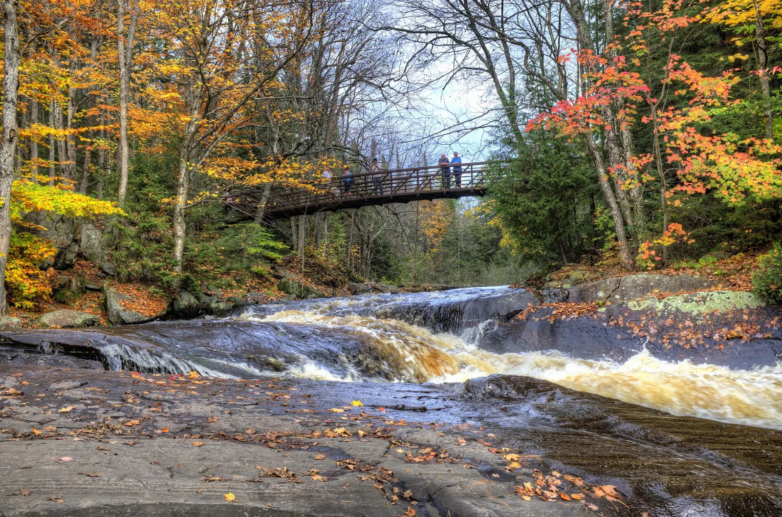 Waterfall and forest trail in Arrowhead Provincial Park, Muskoka, Ontario