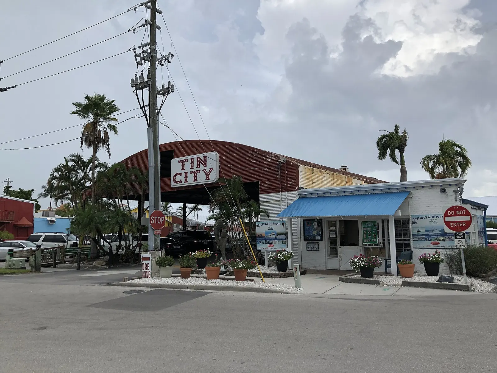 Tin-roofed waterfront buildings of Tin City on Naples Bay, Florida