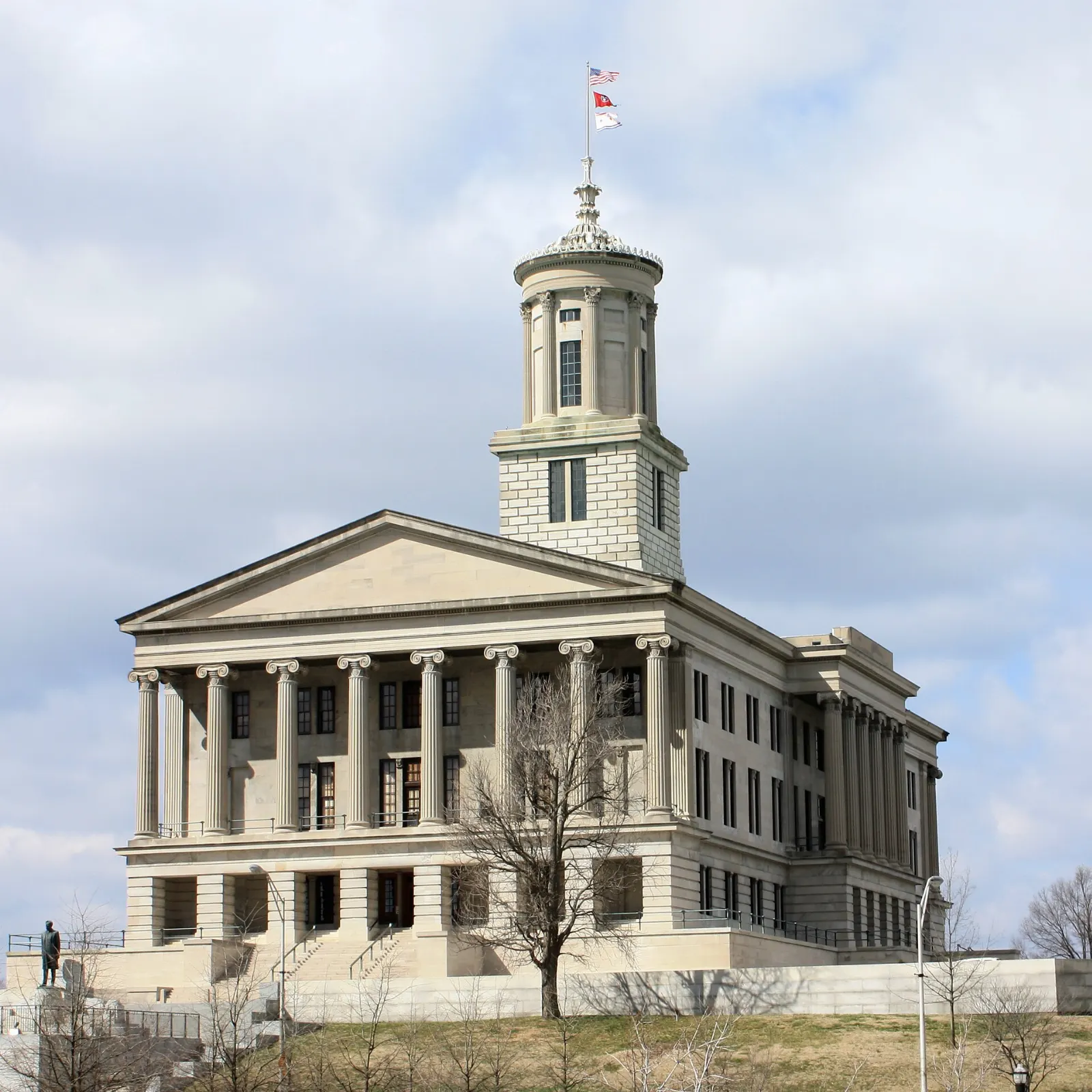 Greek Revival Tennessee State Capitol with its tall central tower on a hilltop, Nashville, Tennessee