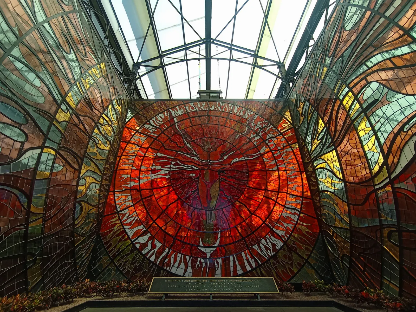 Stained glass walls of the Cosmovitral botanical garden in Toluca, Nevado de Toluca, State of Mexico