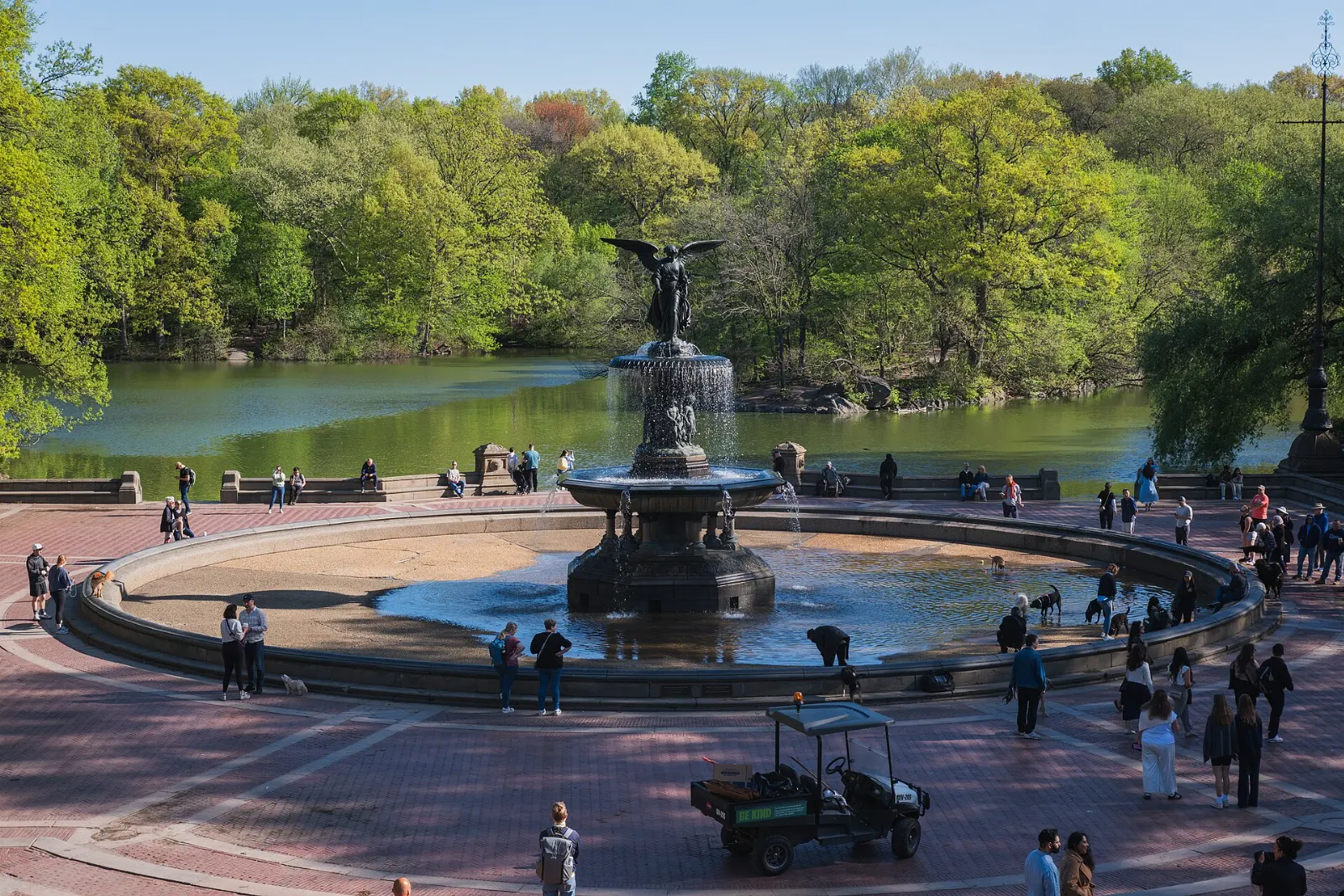 Bethesda Fountain with its angel statue on the terrace beside Central Park's lake, New York City, New York