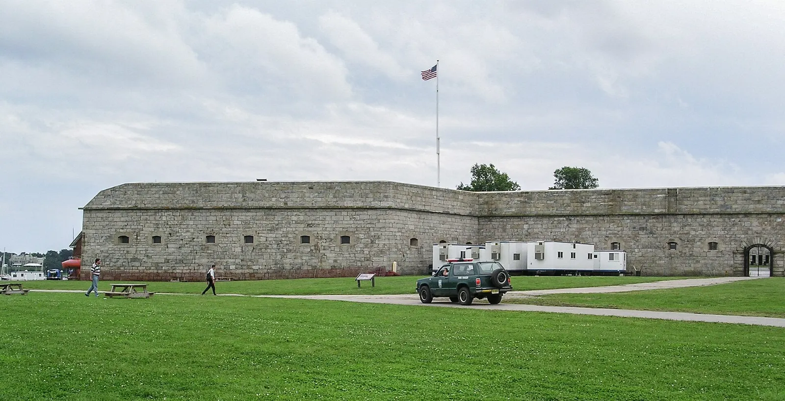 Granite walls of Fort Adams beside Newport Harbor, Rhode Island