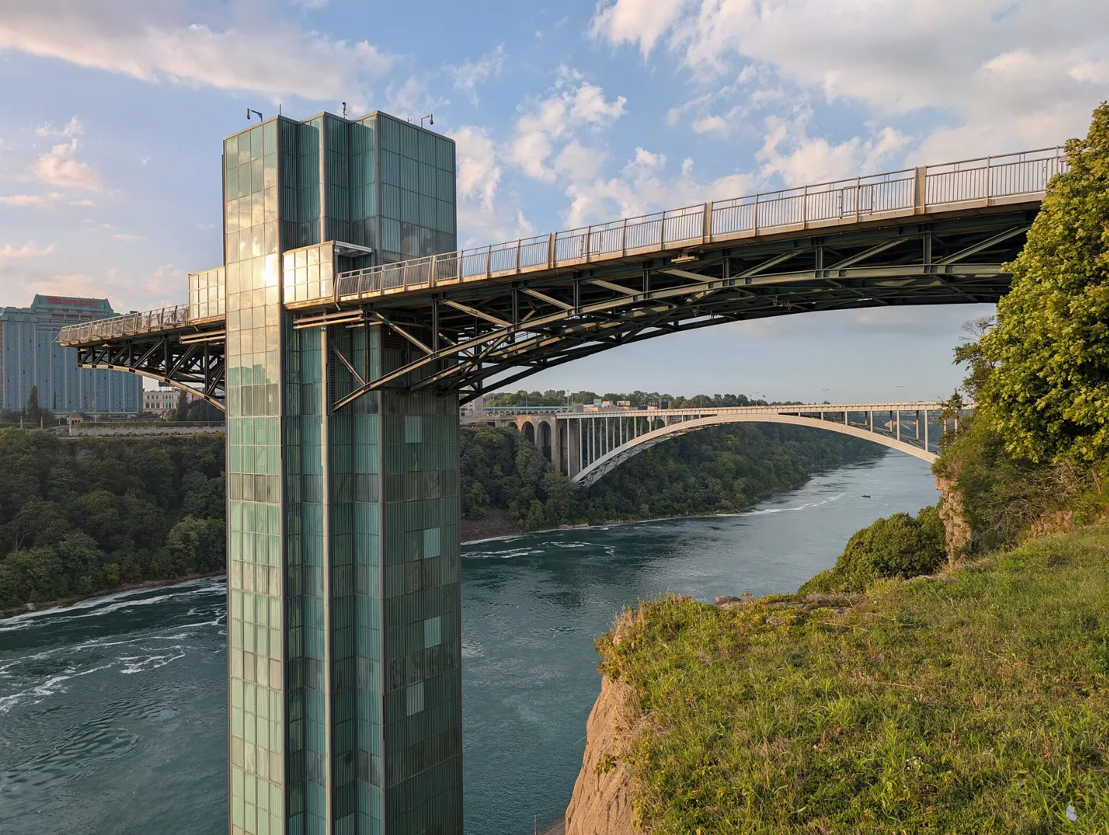 The Prospect Point Observation Tower rising beside the edge of the American Falls, Niagara Falls, New York