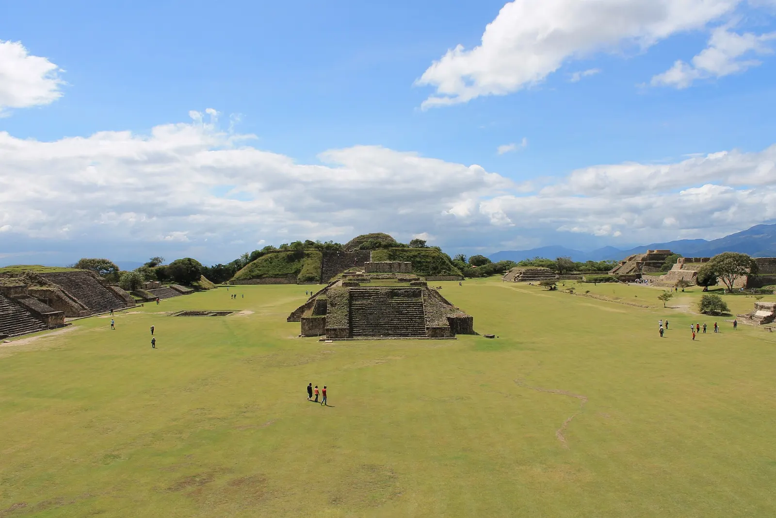 The Great Plaza and stone platforms of Monte Albán on a leveled mountaintop, Oaxaca, Mexico