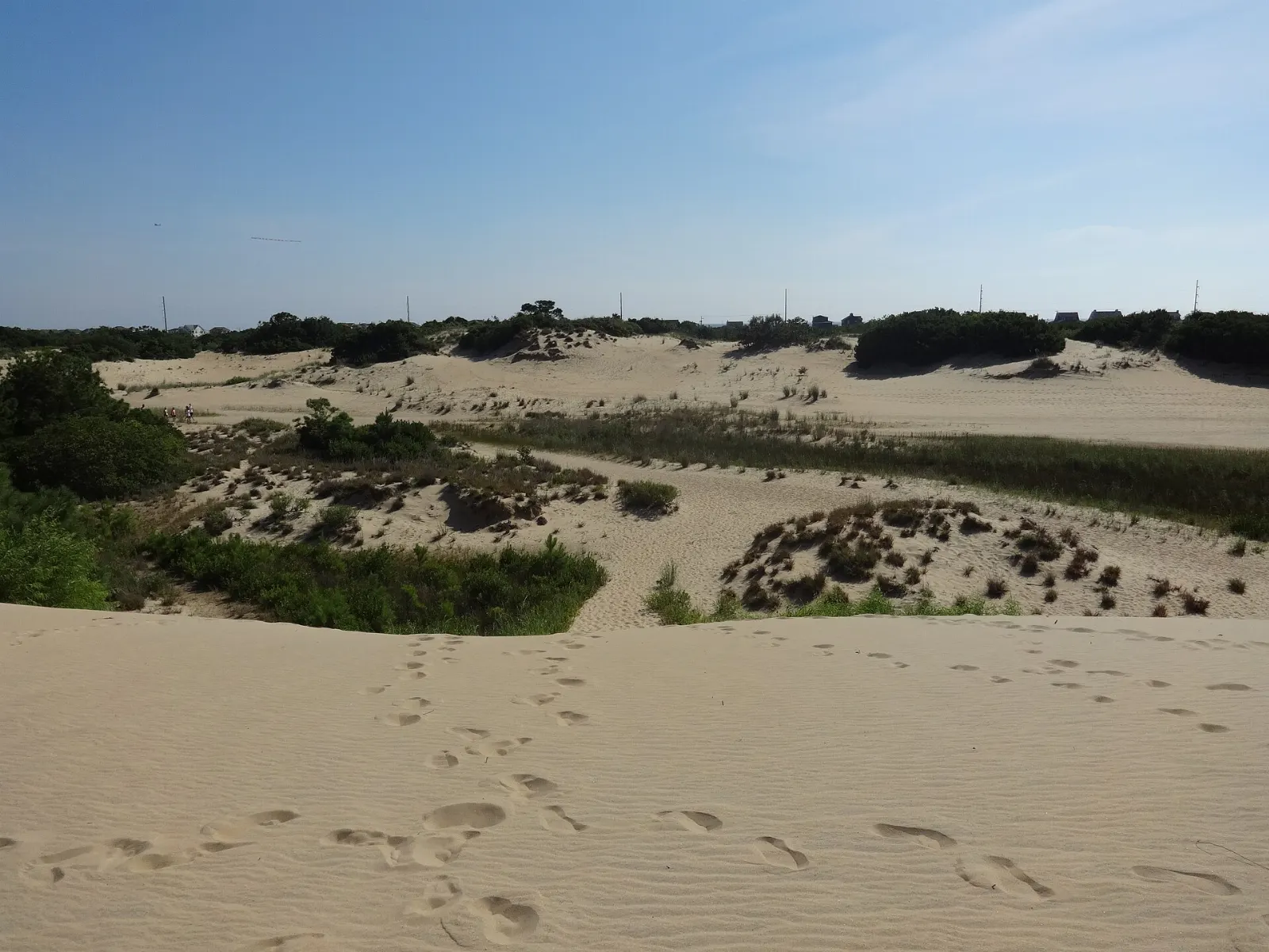 Sand dunes at Jockey's Ridge State Park with Roanoke Sound beyond, Outer Banks, North Carolina