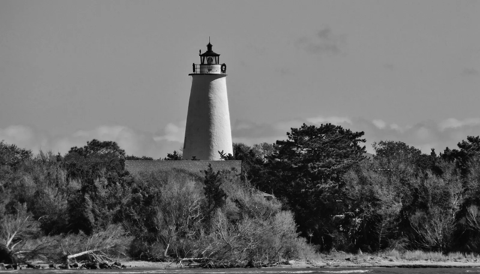 The white Ocracoke Lighthouse in Ocracoke Village, Outer Banks, North Carolina
