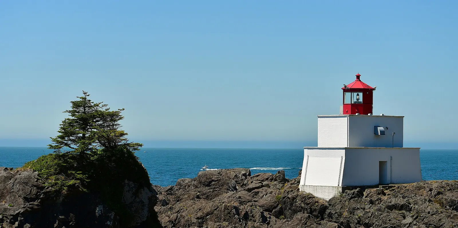 Amphitrite Point Lighthouse on the Ucluelet coast, Pacific Rim National Park Reserve, British Columbia
