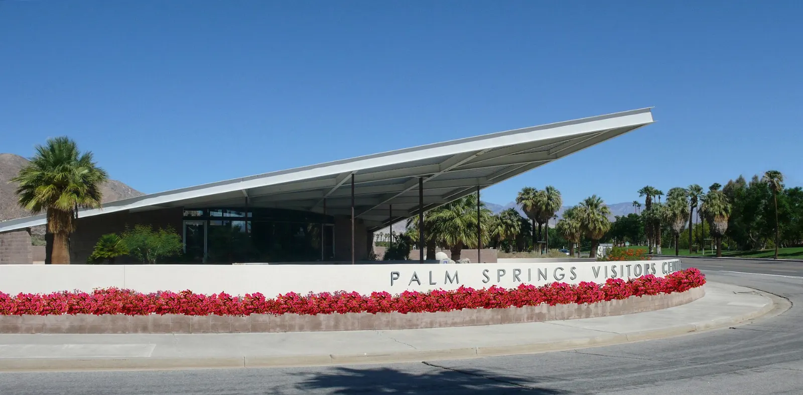 The swooping hyperbolic roof of the former Tramway Gas Station, Palm Springs, California